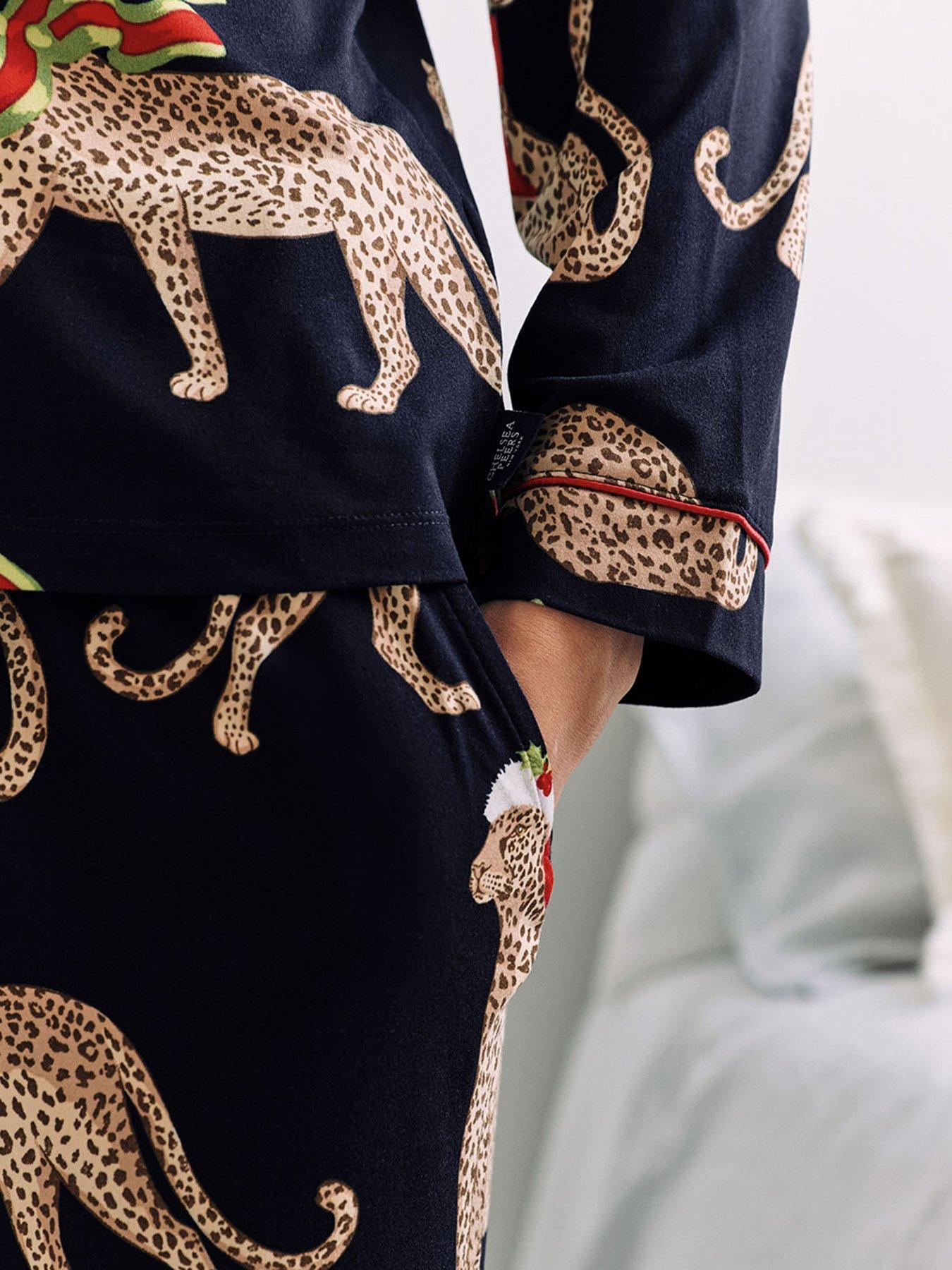 Image 6 of 6 of CHELSEA PEERS Classic Long Button Up Printed Pyjama Set - Dark Blue