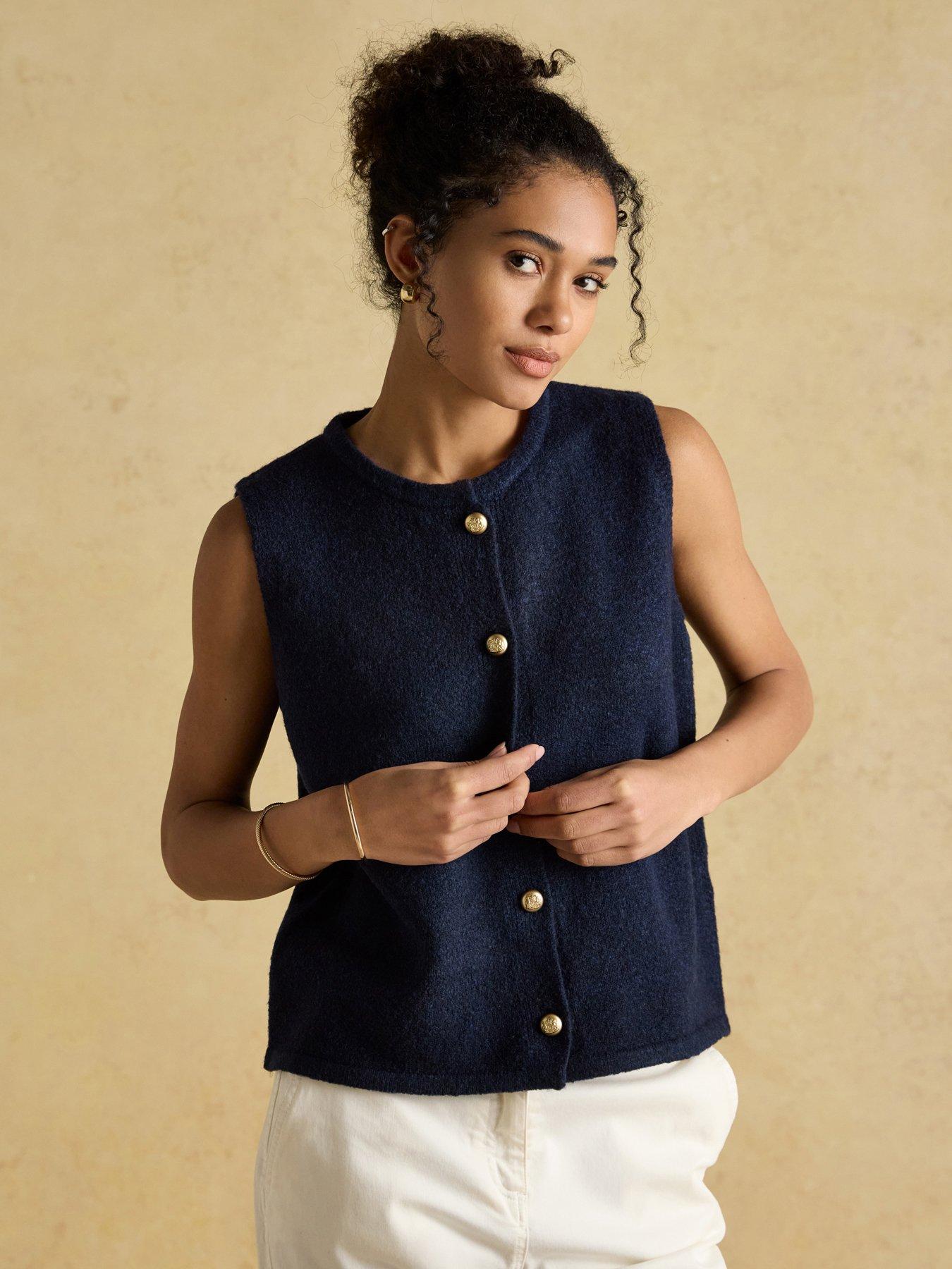 Joules Button Through Knitted Vest - Navy