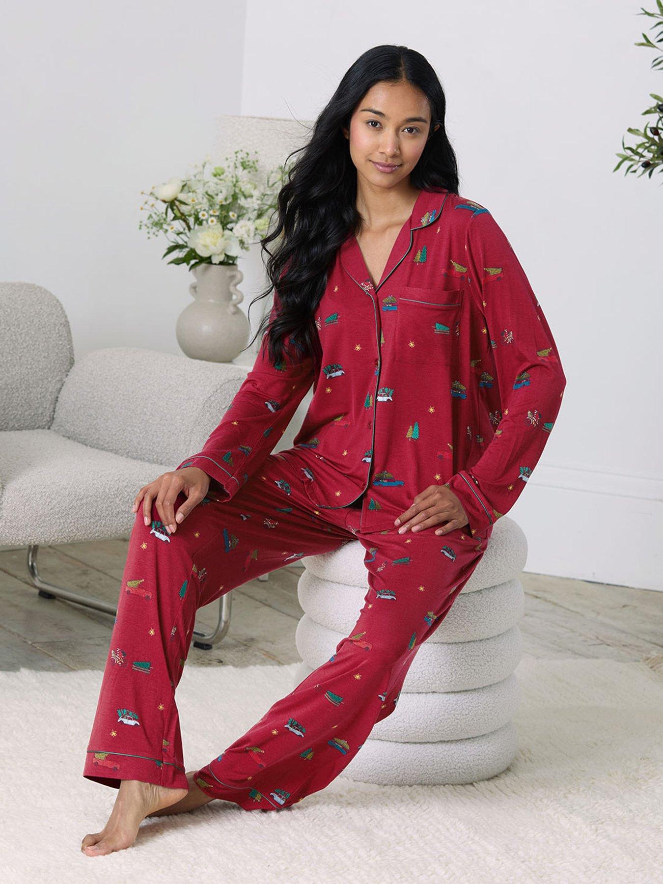 CHELSEA PEERS Christmas Long Button Up Set In Lenzing Modal - Red