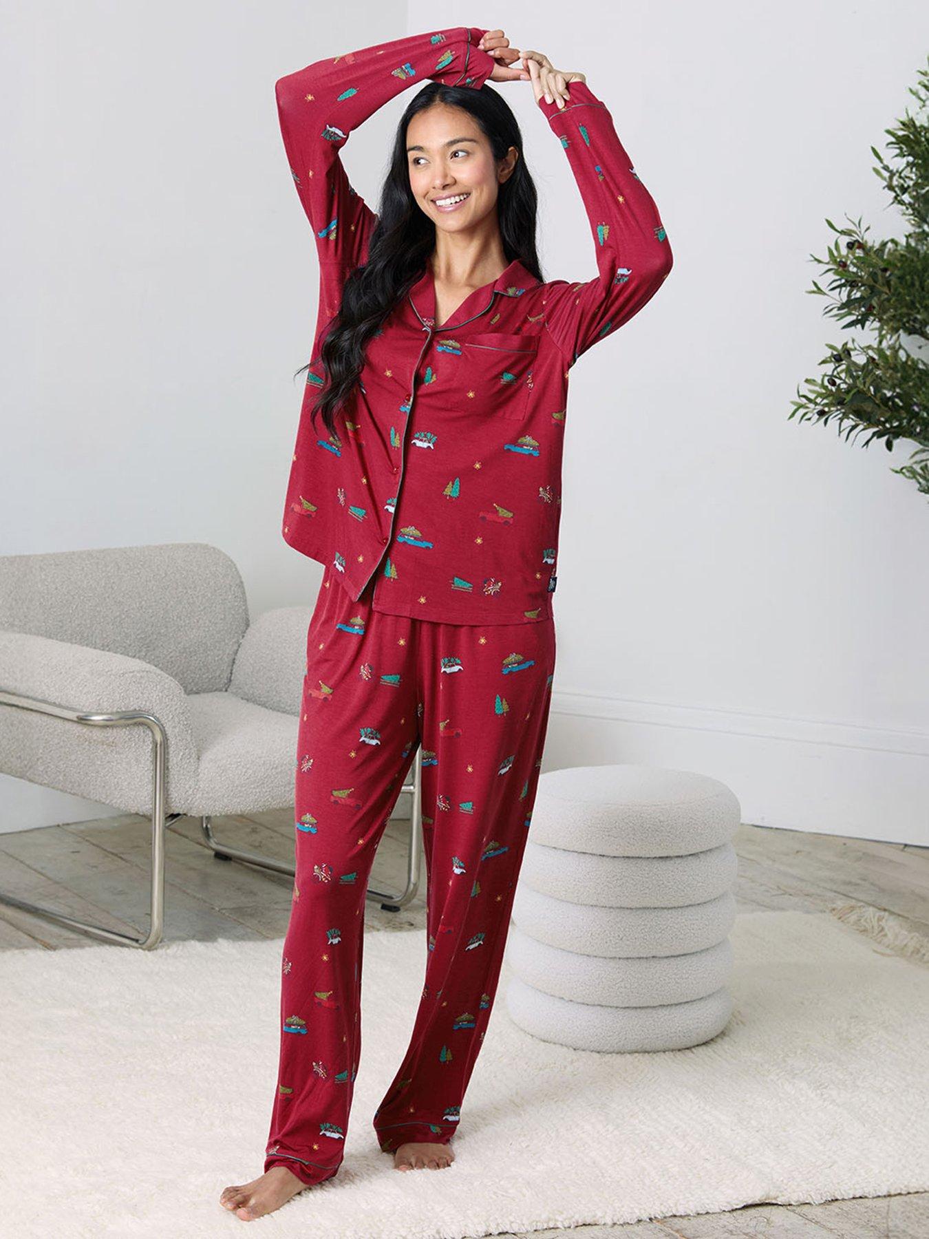 Image 2 of 6 of CHELSEA PEERS Classic Long Button Up Set In Lenzing Modal - Red