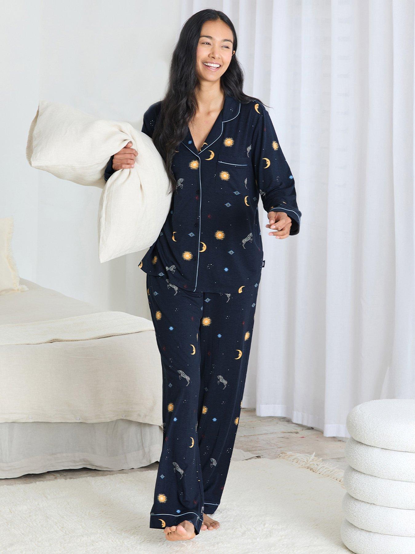 CHELSEA PEERS: Classic Long Button Up Set - Dark Blue