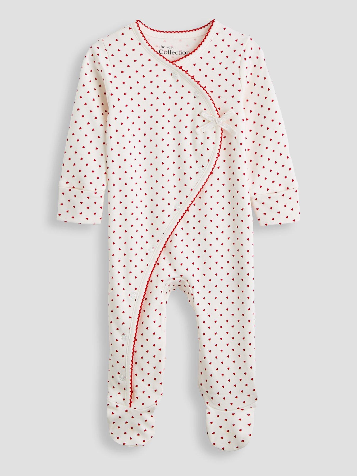 Image 3 of 5 of The Very Collection Heart Print Cross Front 3 Pack Sleepsuits (0-3 months - 18-24 months) - Red