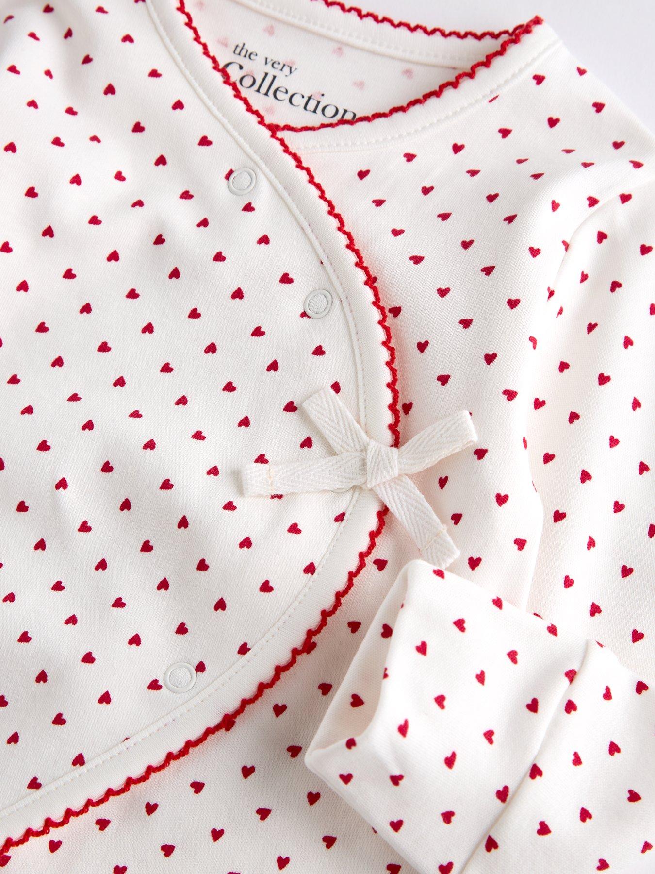 Image 4 of 5 of The Very Collection Heart Print Cross Front 3 Pack Sleepsuits (0-3 months - 18-24 months) - Red