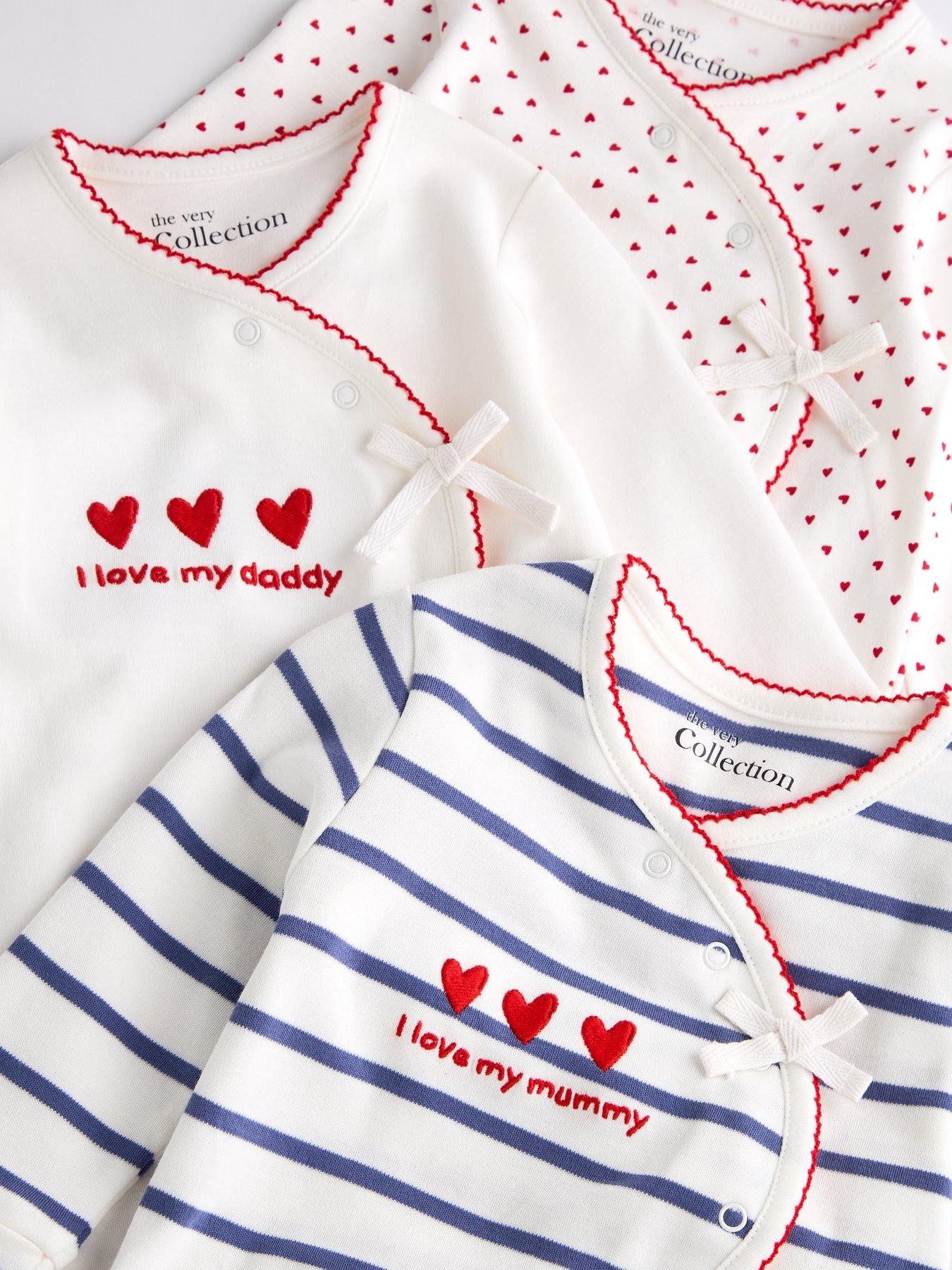 Image 5 of 5 of The Very Collection Heart Print Cross Front 3 Pack Sleepsuits (0-3 months - 18-24 months) - Red