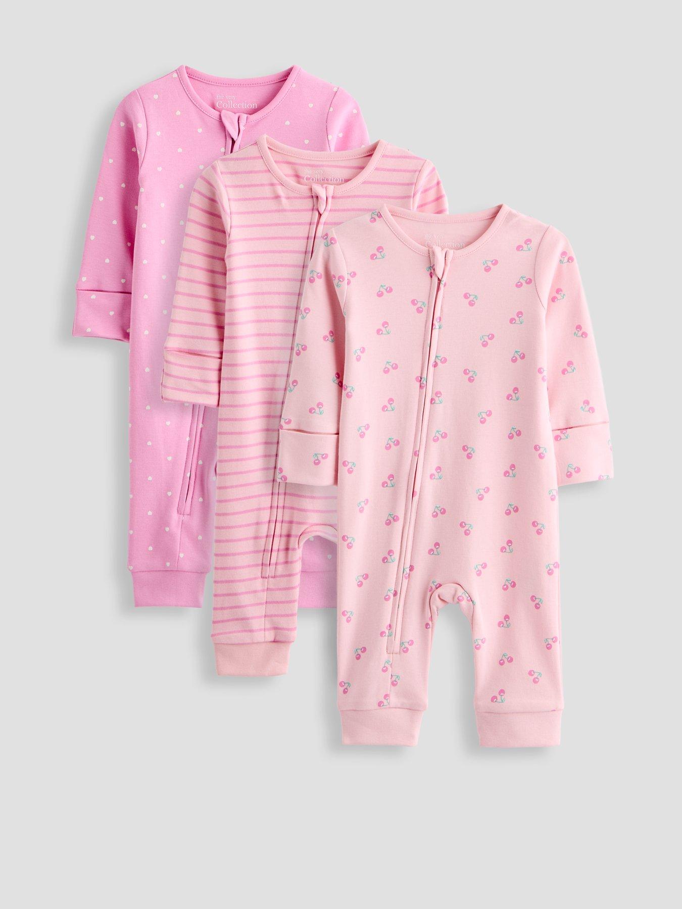 The Very Collection 3 Pack Printed Sleepsuits - Pink