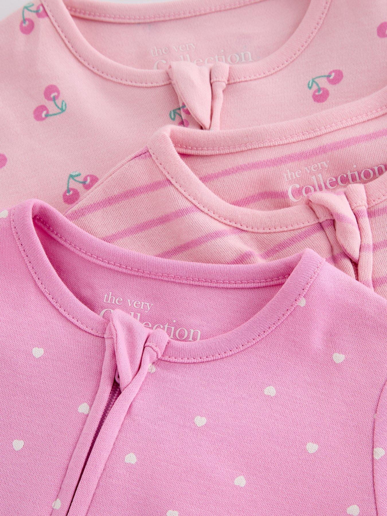 Image 5 of 5 of The Very Collection Baby Girl 3 Pack Footless Printed Zip Sleepsuits