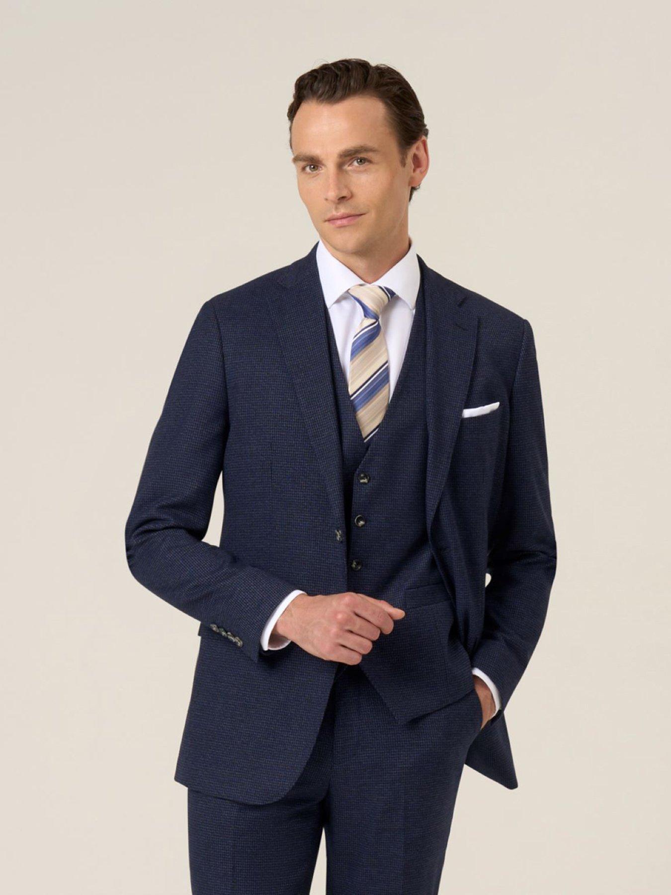 Skopes Tailored Fit Boyd Puppytooth Suit Jacket - Navy