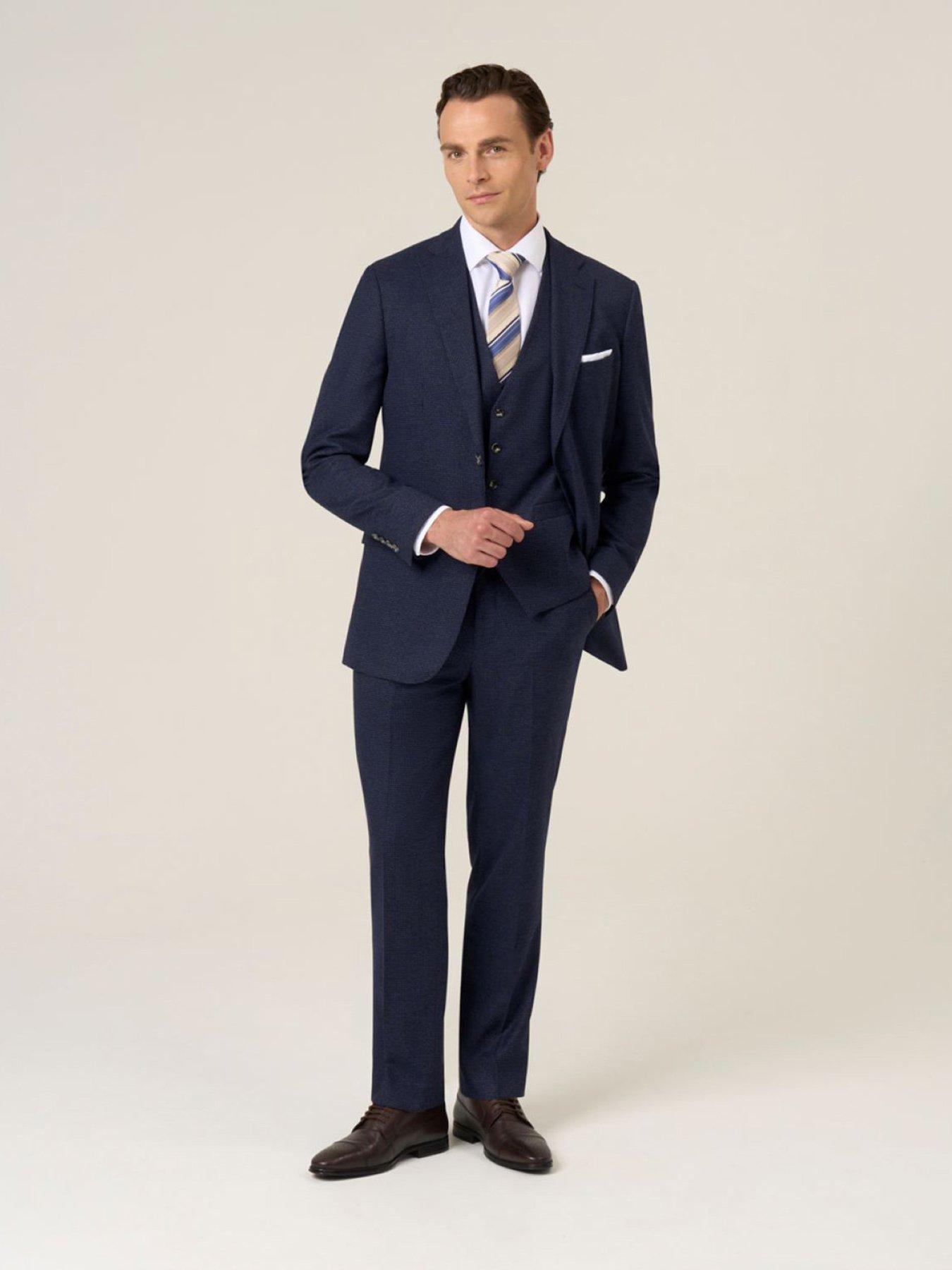 Image 3 of 5 of Skopes Tailored Fit Boyd Puppytooth Suit Trousers - Navy