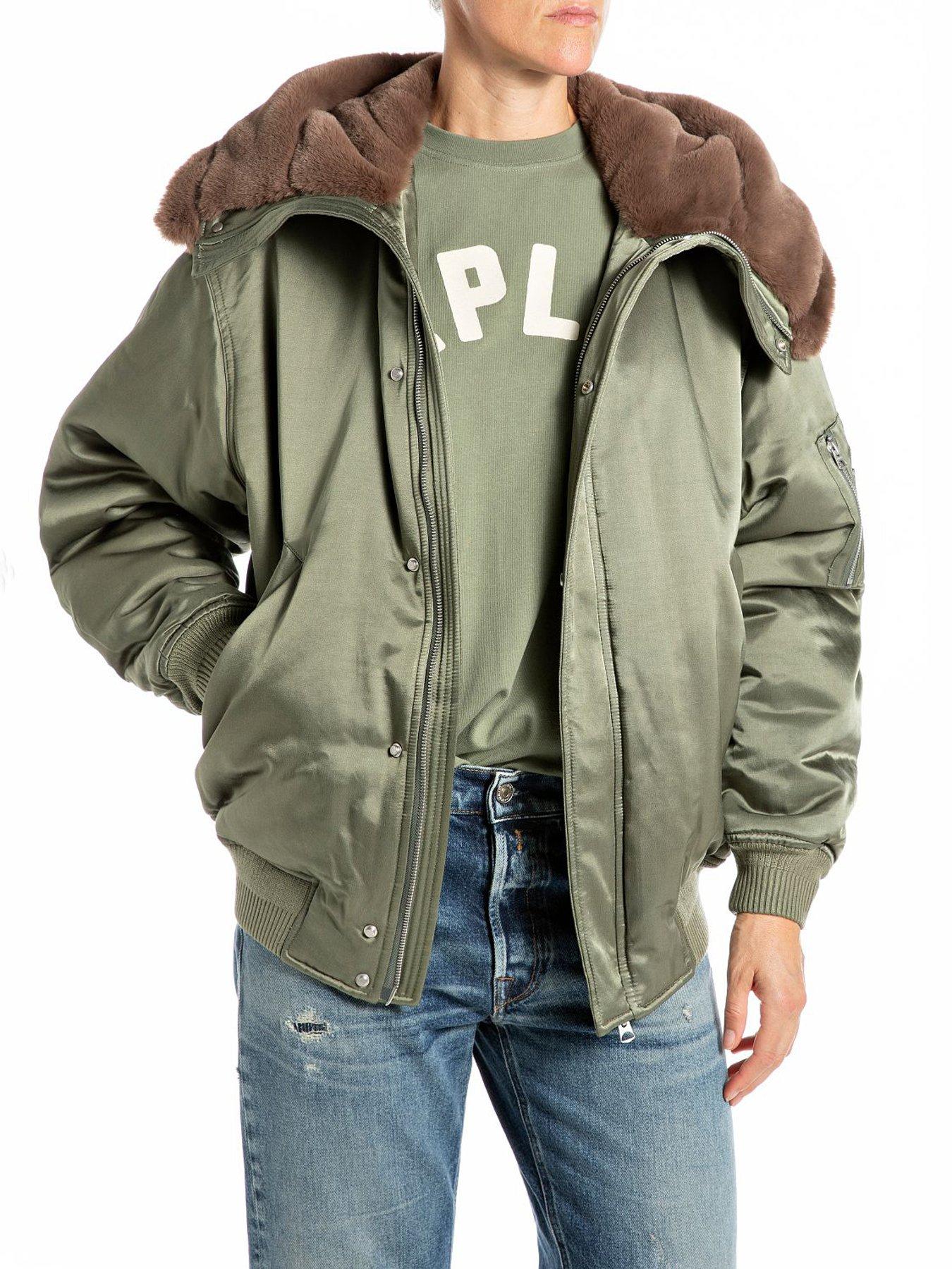 ブルゾン REPLAY Fur-Hooded Bomber Jacket Replay Short Fur Hooded Bomber - Green | Very