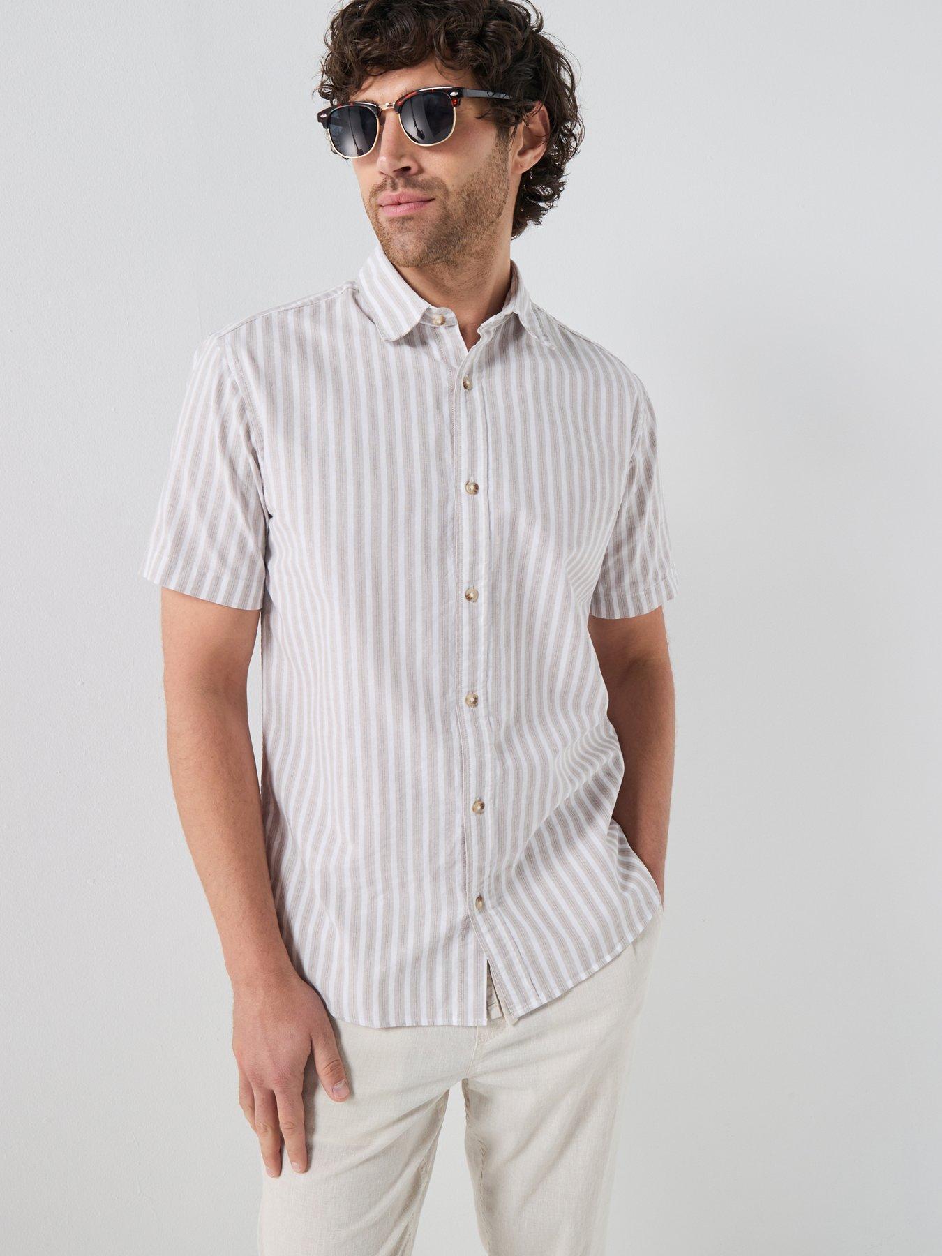 Jack & Jones Oxford Striped Short Sleeve Shirt - Beige