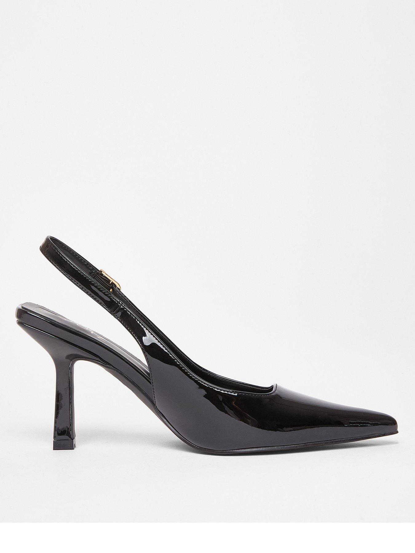 undefined Black Patent Sling Back Court Heels