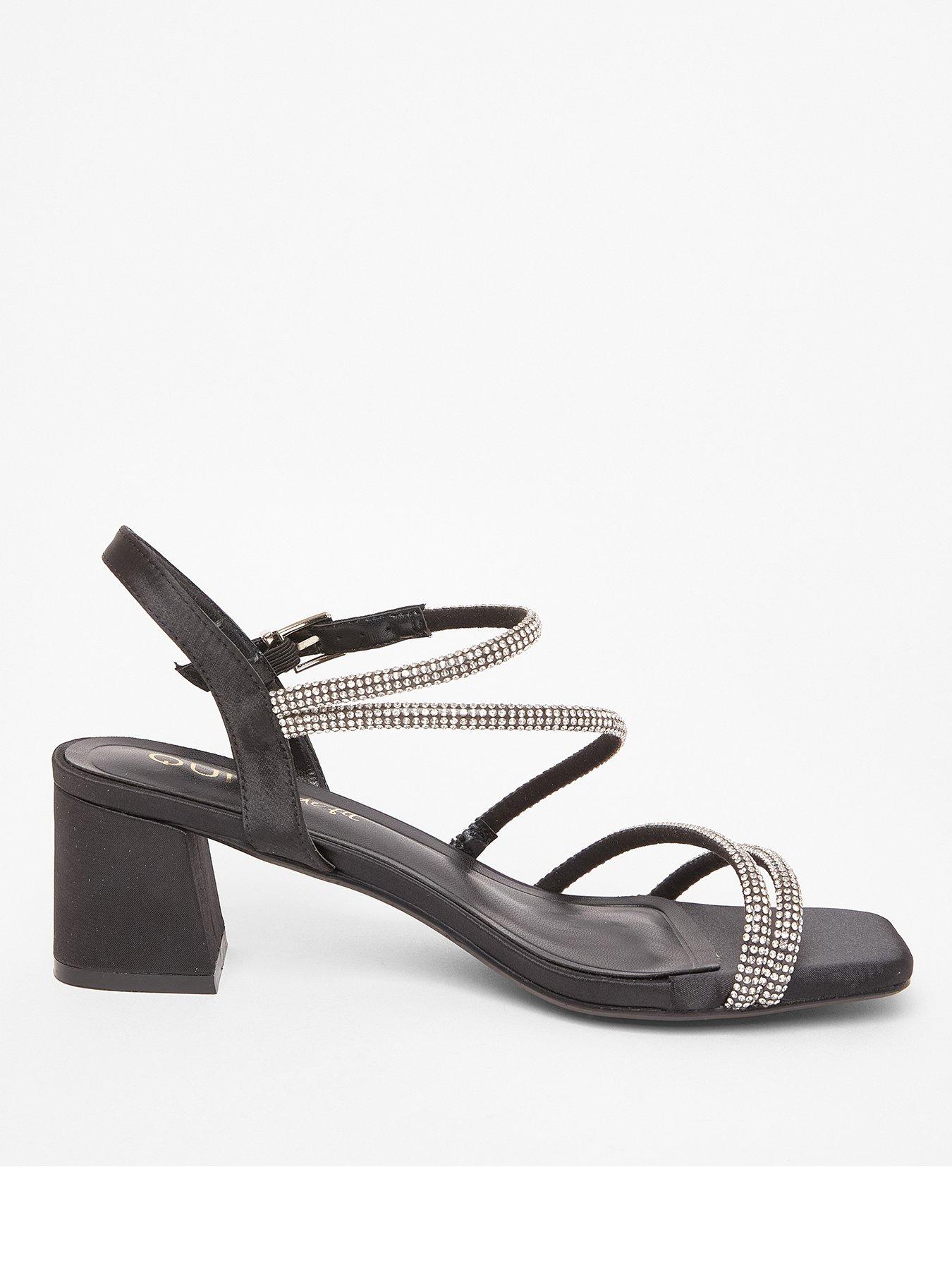 Image 1 of 5 of Quiz Wide Fit Black Diamante Block Heels