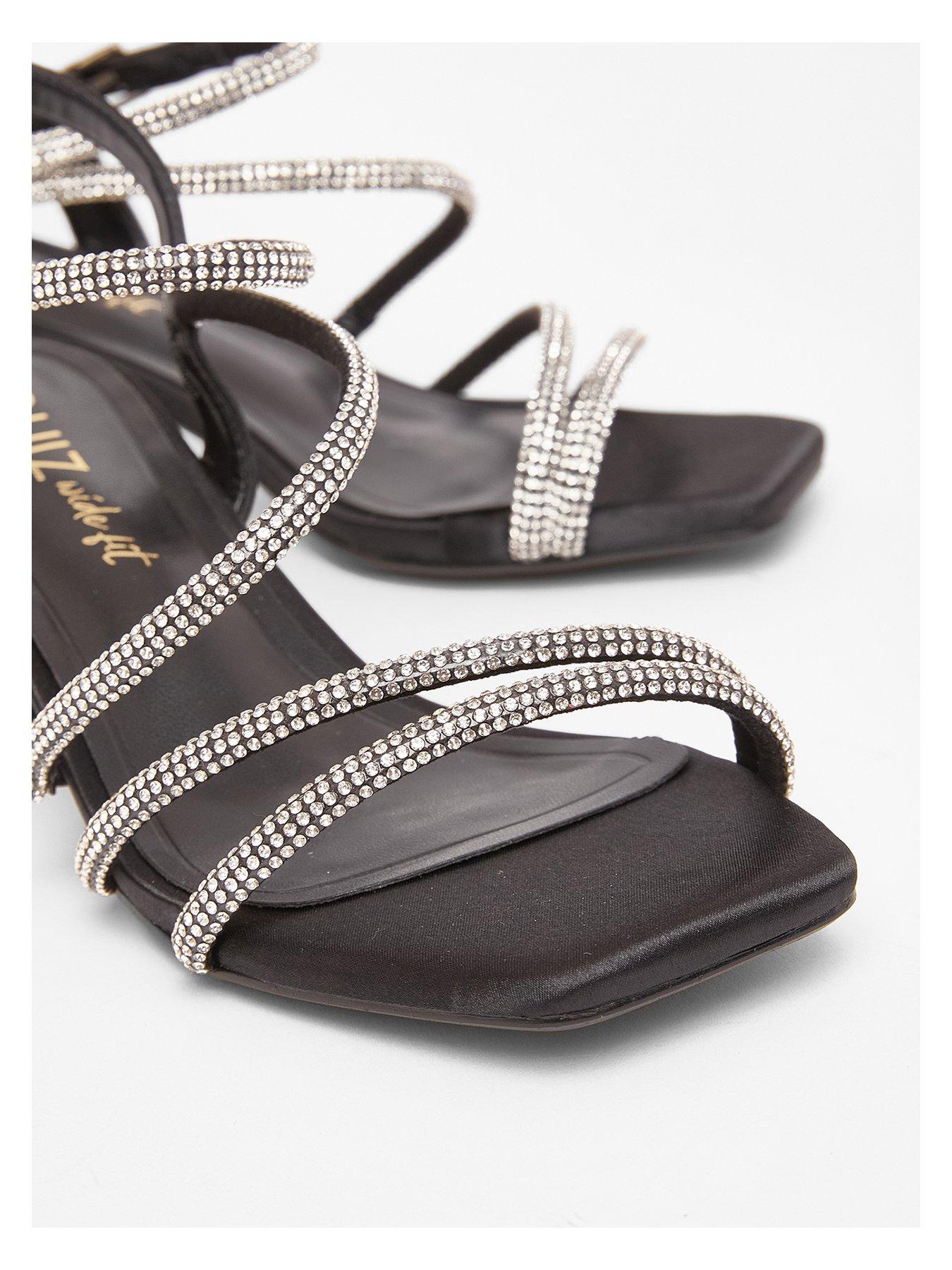 Image 5 of 5 of Quiz Wide Fit Black Diamante Block Heels