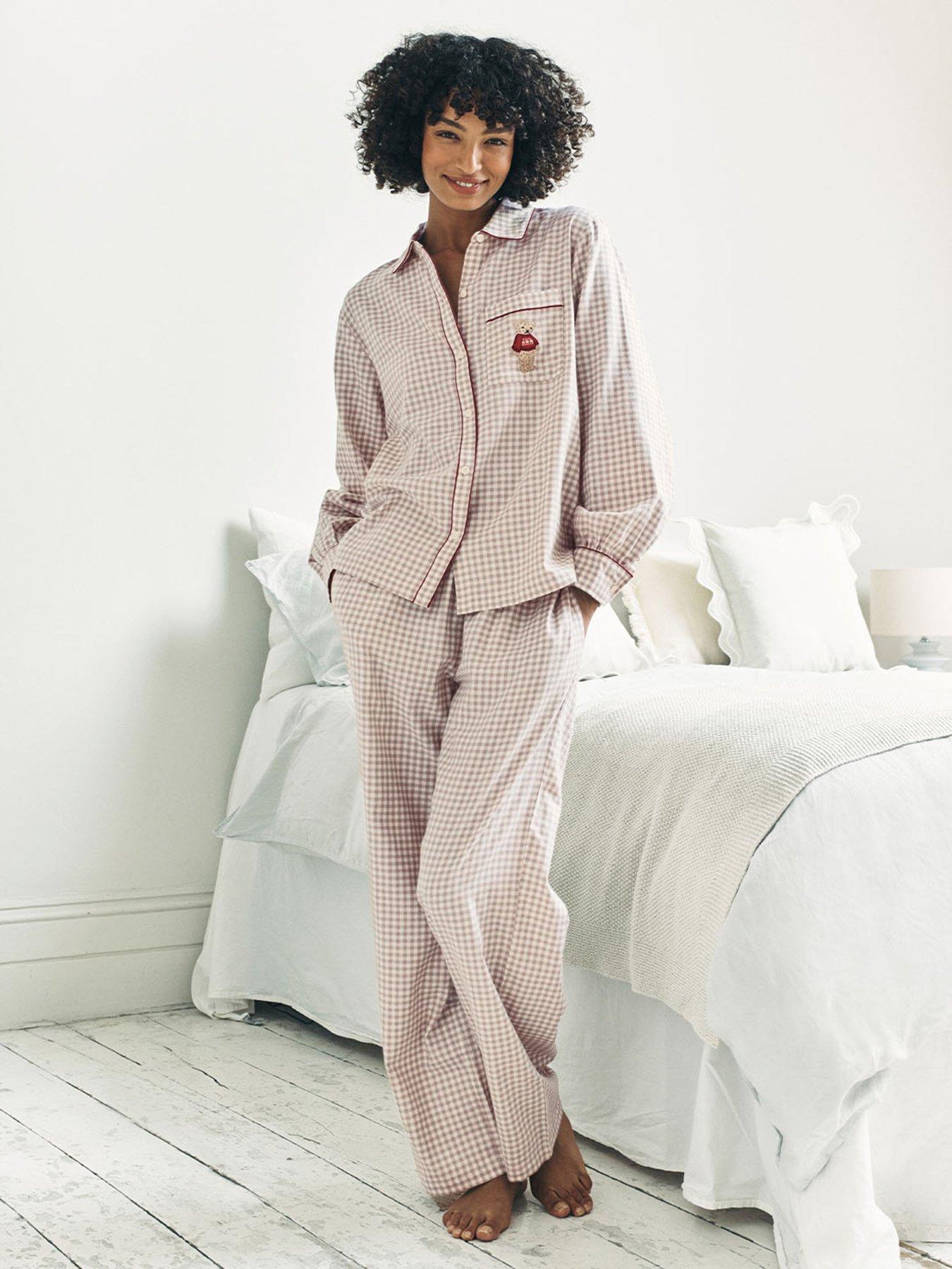 CHELSEA PEERS Button Down Shirt And Straight Leg Bottoms Pyjama Set - Beige