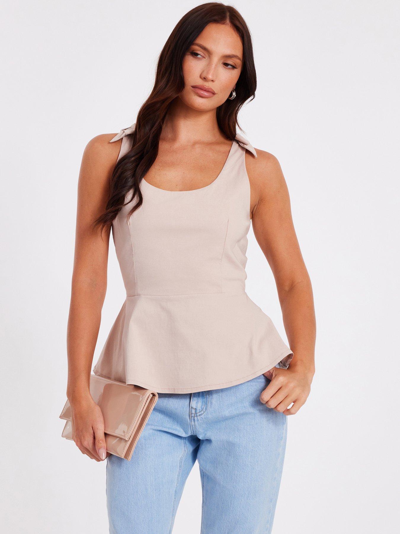 undefined Stone Bow Strap Peplum Top