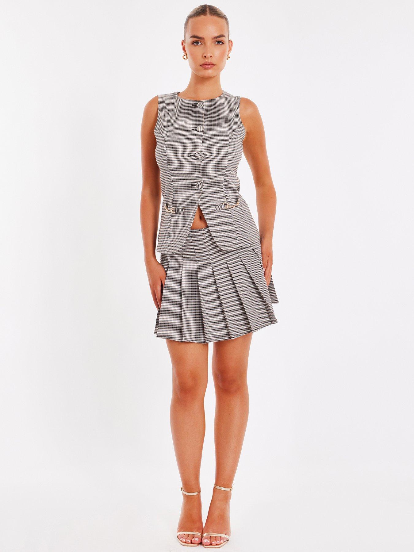 undefined Brown Checked Skater Skirt