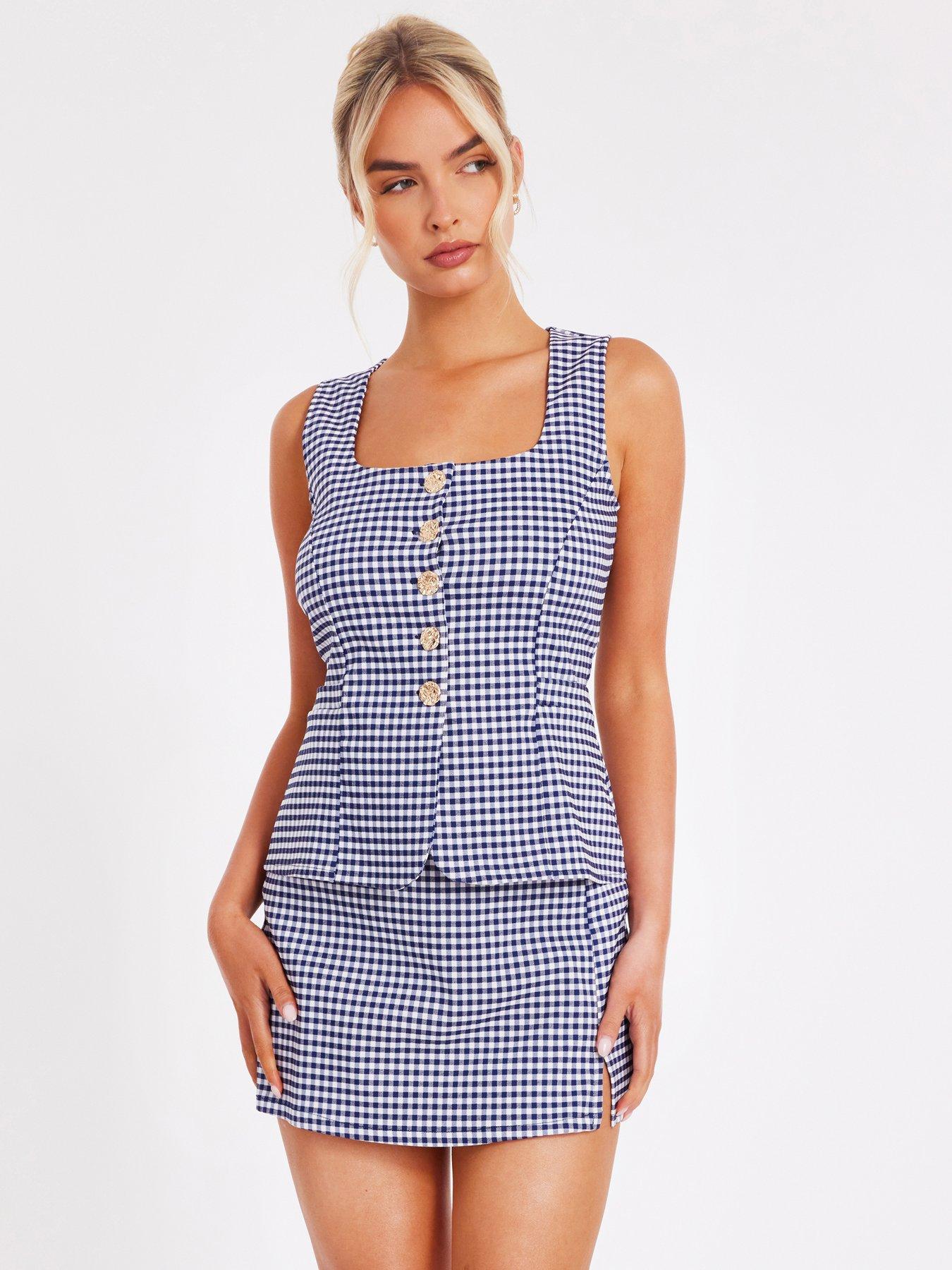 undefined Navy Gingham Wrap Skort