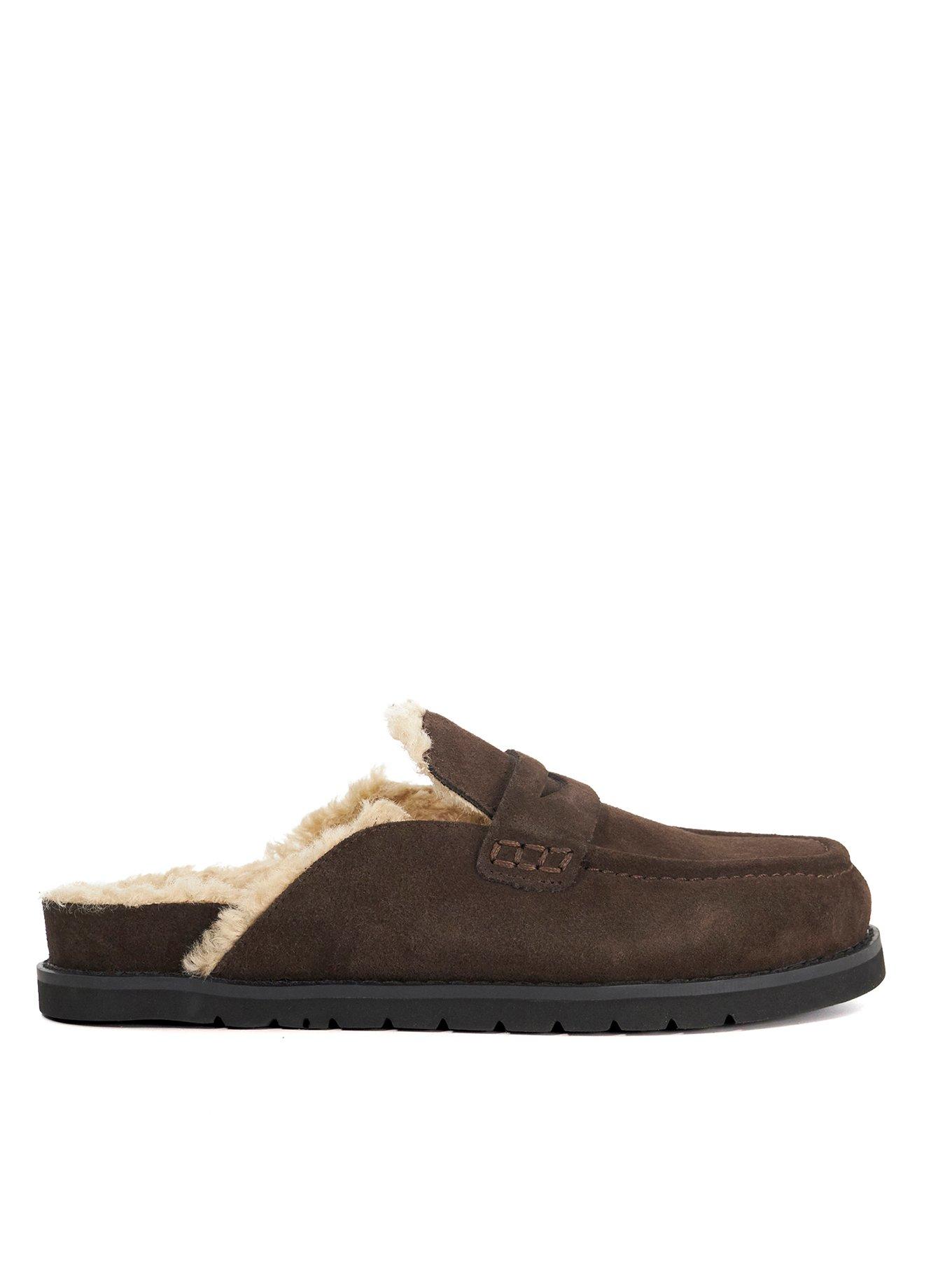 Dune London Goldy Faux Shearling Lined Backless Suede Loafers, Brown, Size 8, Women
