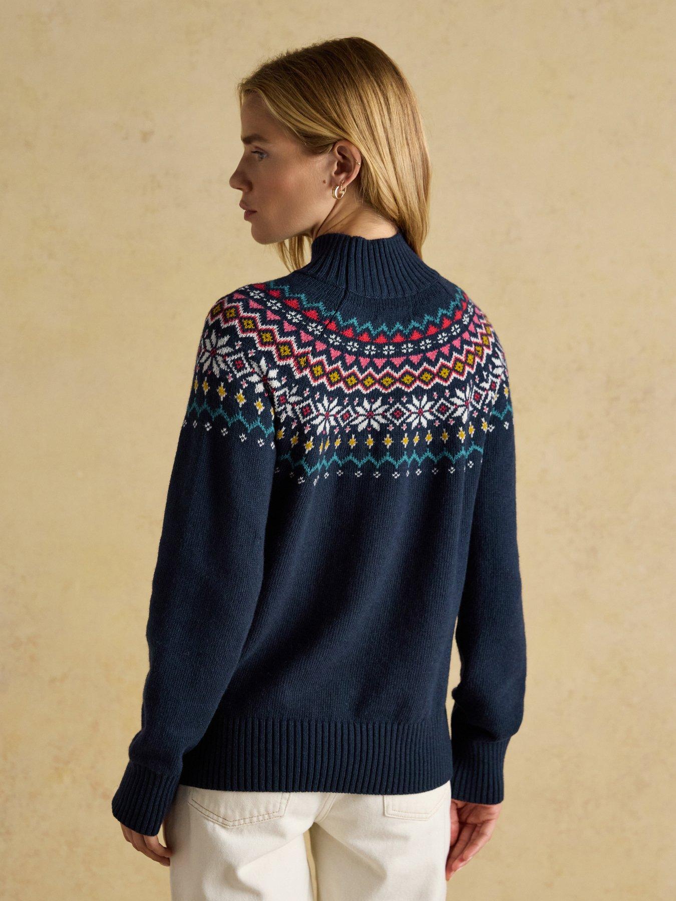 Image 2 of 6 of Joules Fairisle High Neck Cotton Rich Jumper - Navy