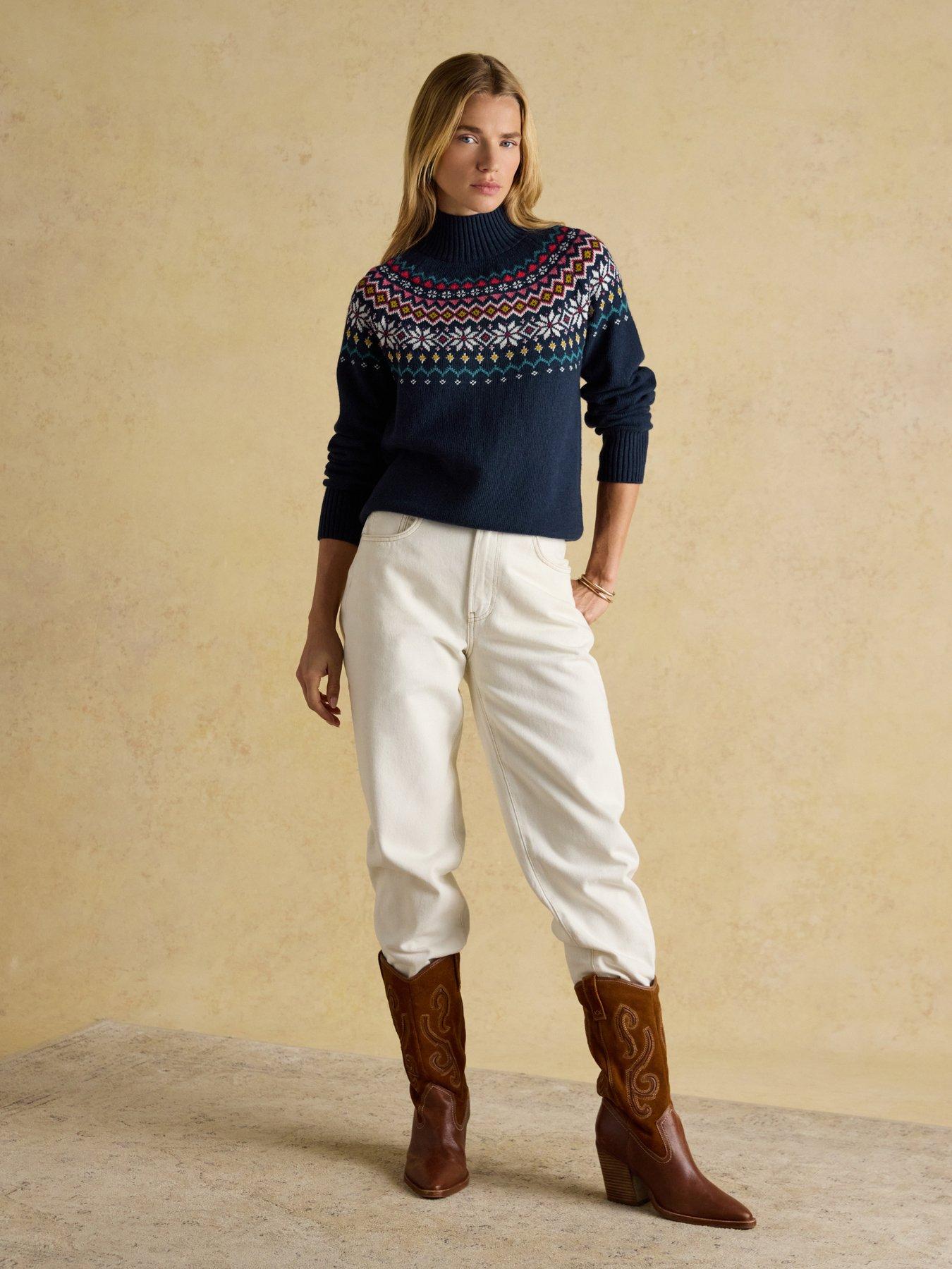 Image 3 of 6 of Joules Fairisle High Neck Cotton Rich Jumper - Navy