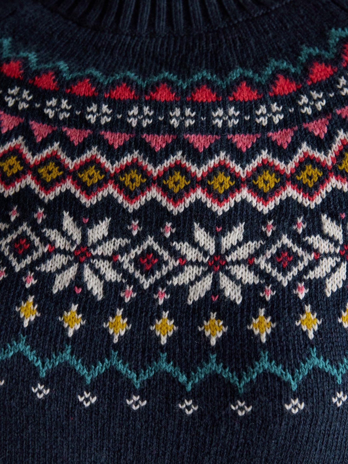 Image 4 of 6 of Joules Fairisle High Neck Cotton Rich Jumper - Navy
