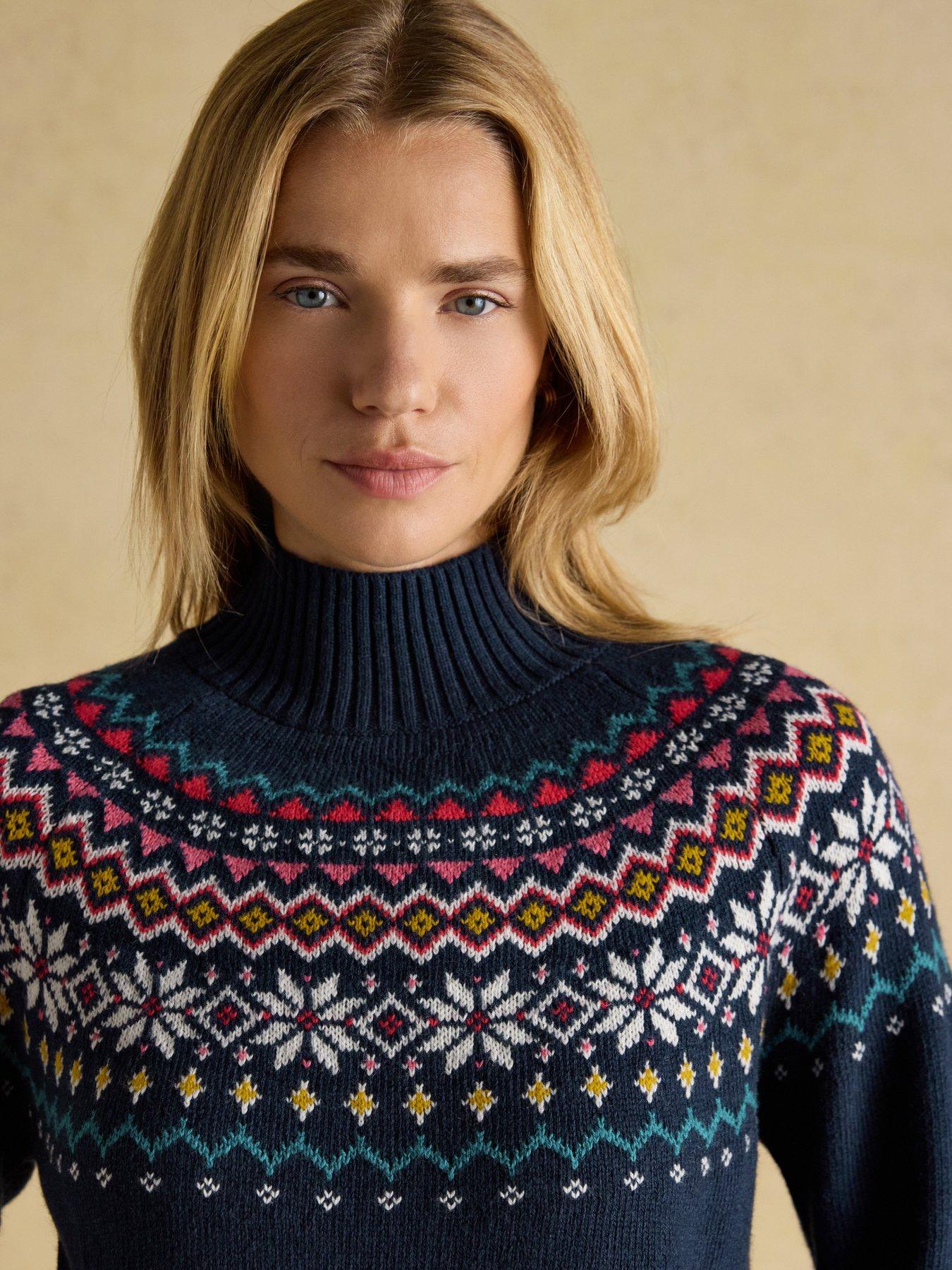 Image 5 of 6 of Joules Fairisle High Neck Cotton Rich Jumper - Navy