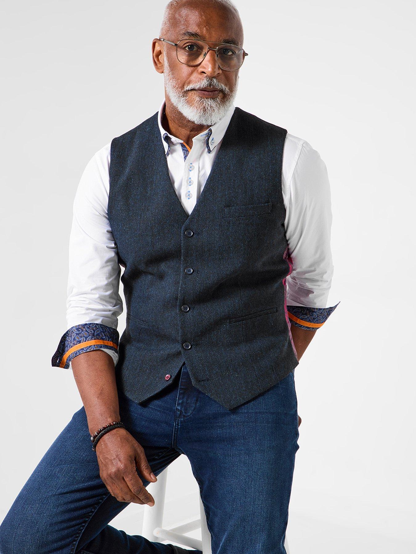 undefined Herringbone Button Waistcoat