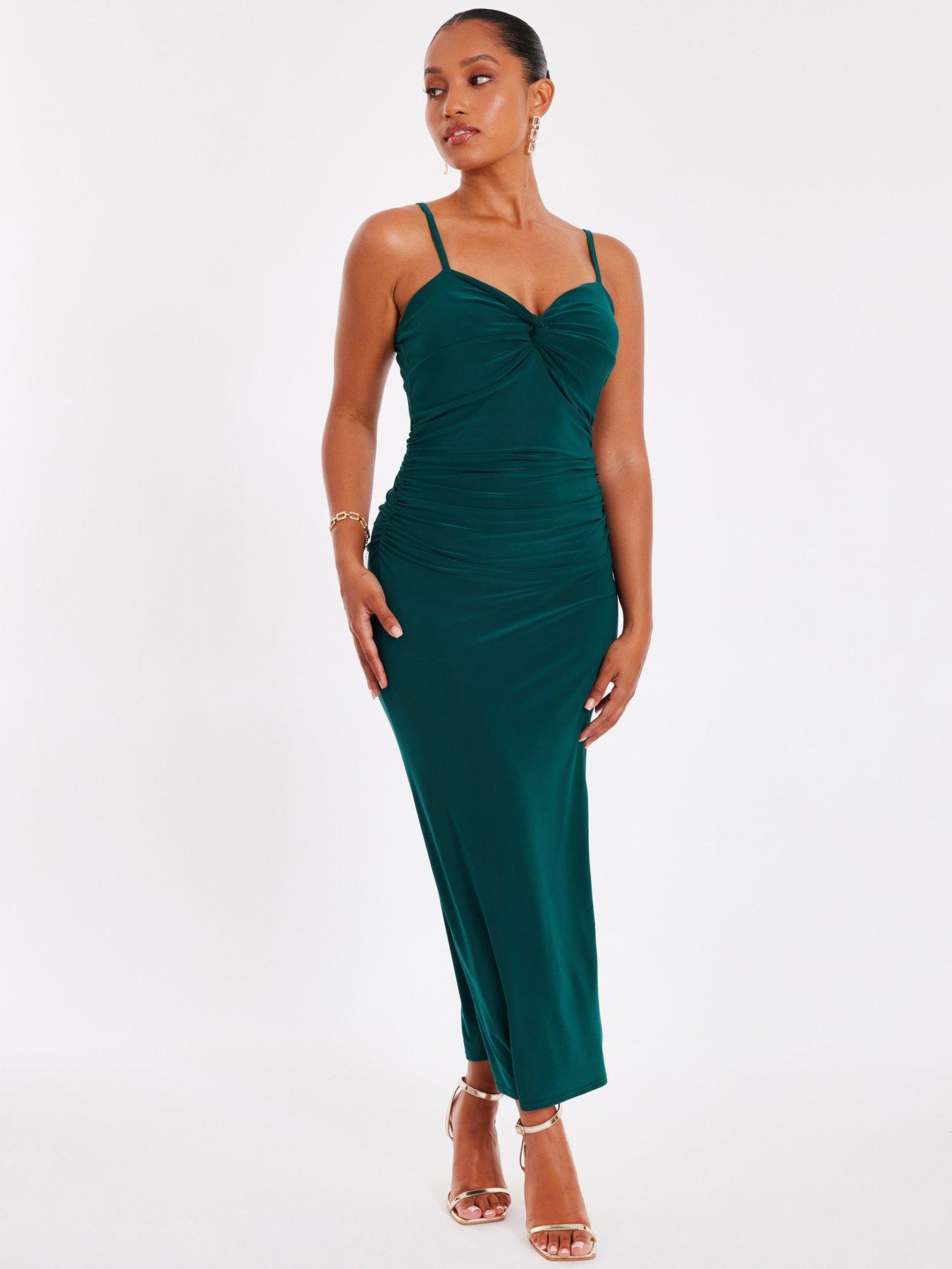 undefined Petite Bottle Green Knot Detail Midaxi Dress