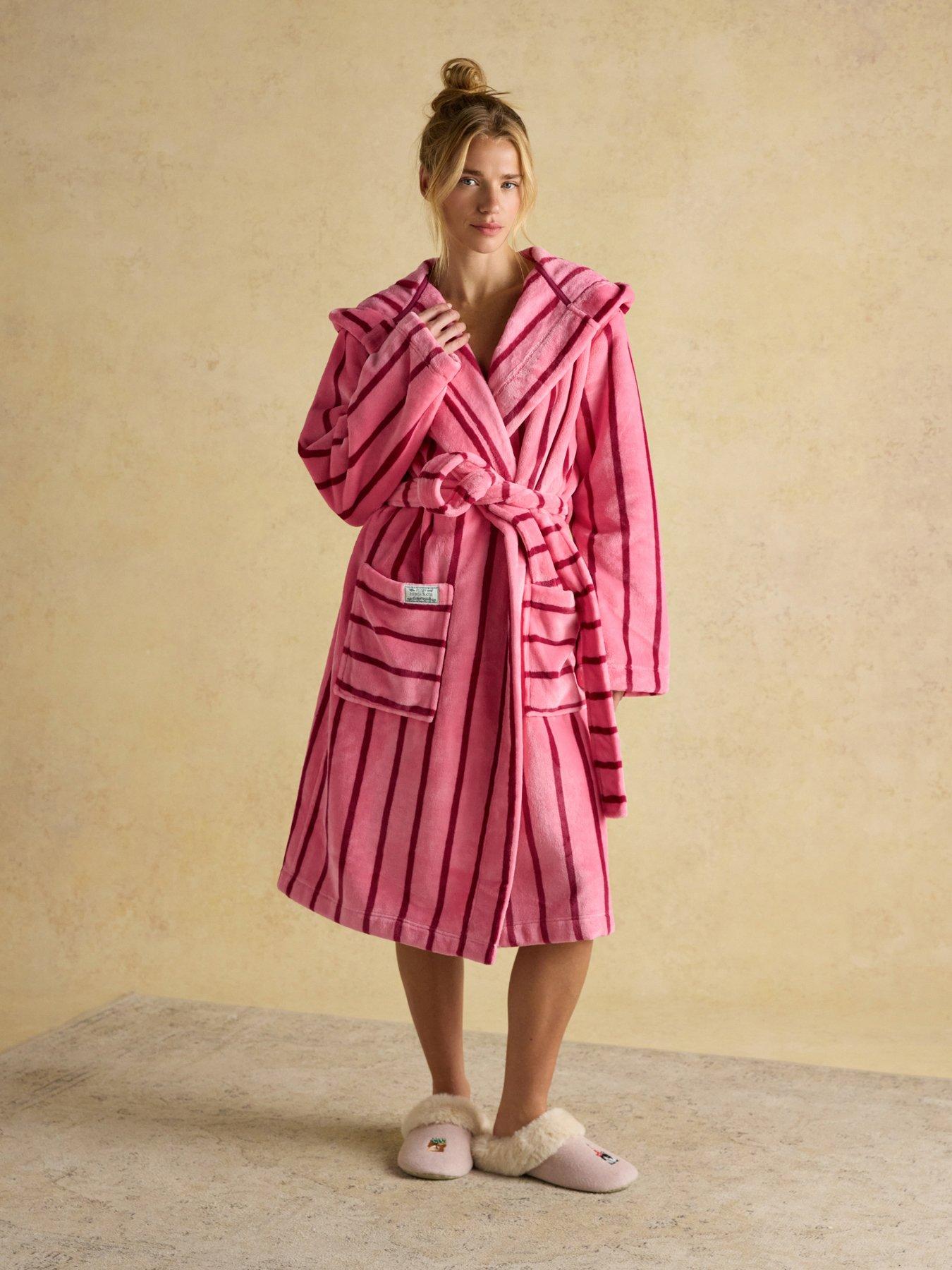undefined Fleece Dressing Gown with Hood - Pink