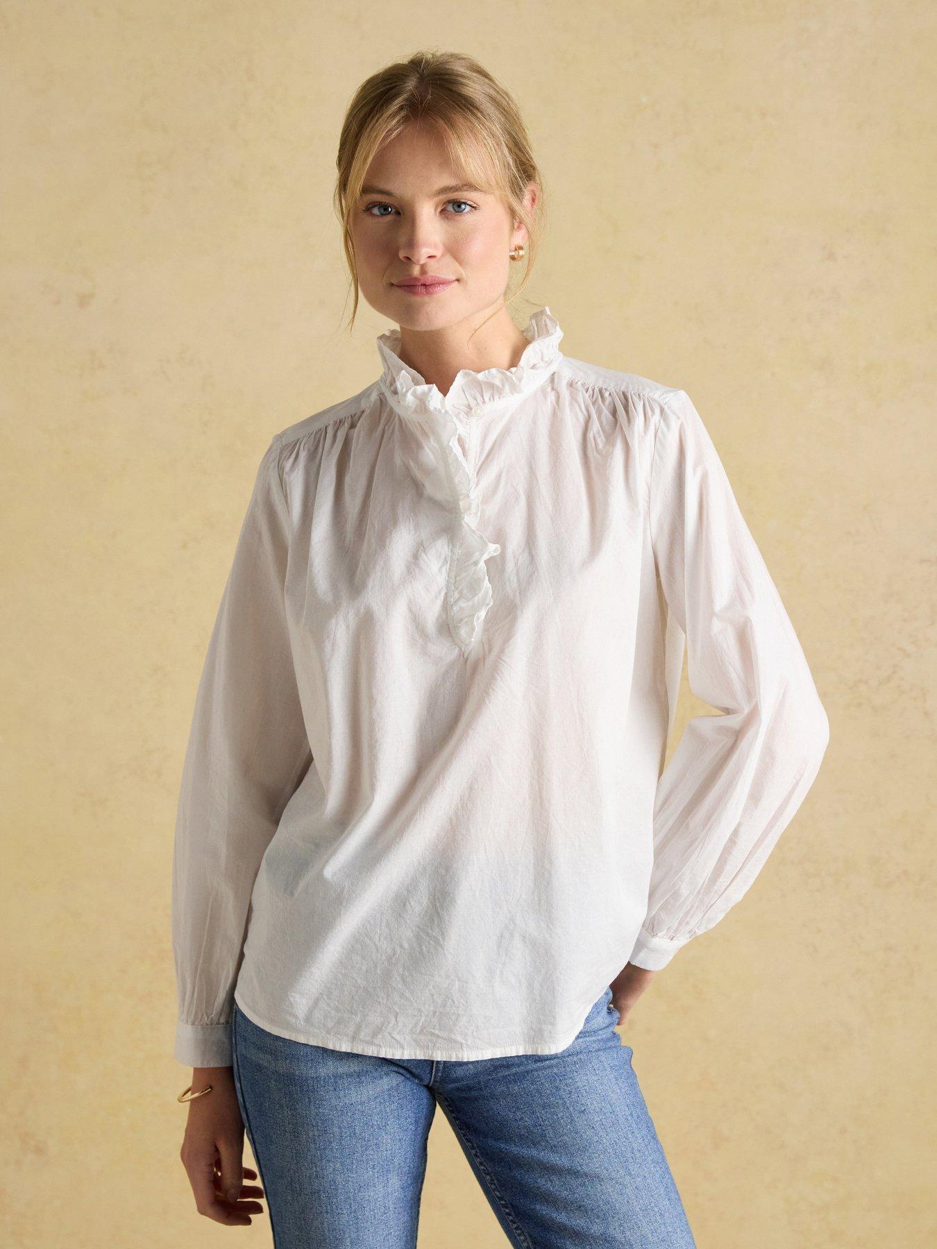 Joules Cotton Ruffle Blouse - White