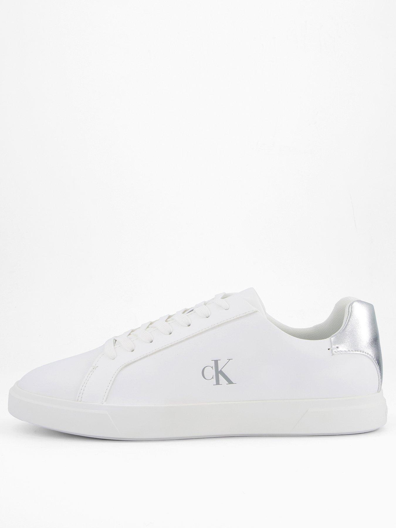 Calvin Klein Low Pro Lace Up Leather Trainer - /Silver - Bright White