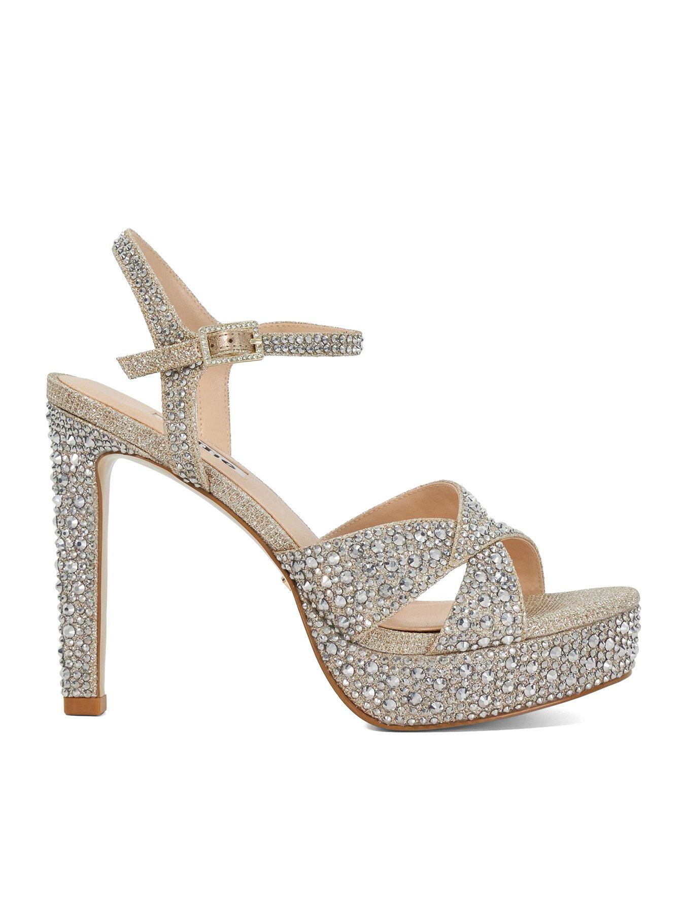 undefined Mayve Embellisged Platform Heel Sandals - Gold