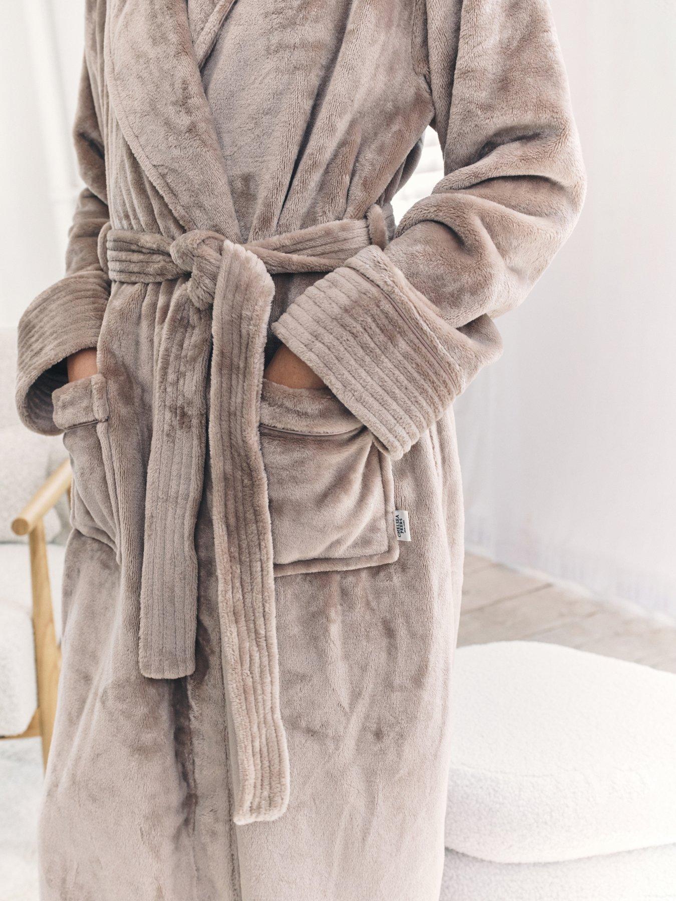 CHELSEA PEERS Shaul Maxi Dressing Gown In Sealskin Fleece - Brown