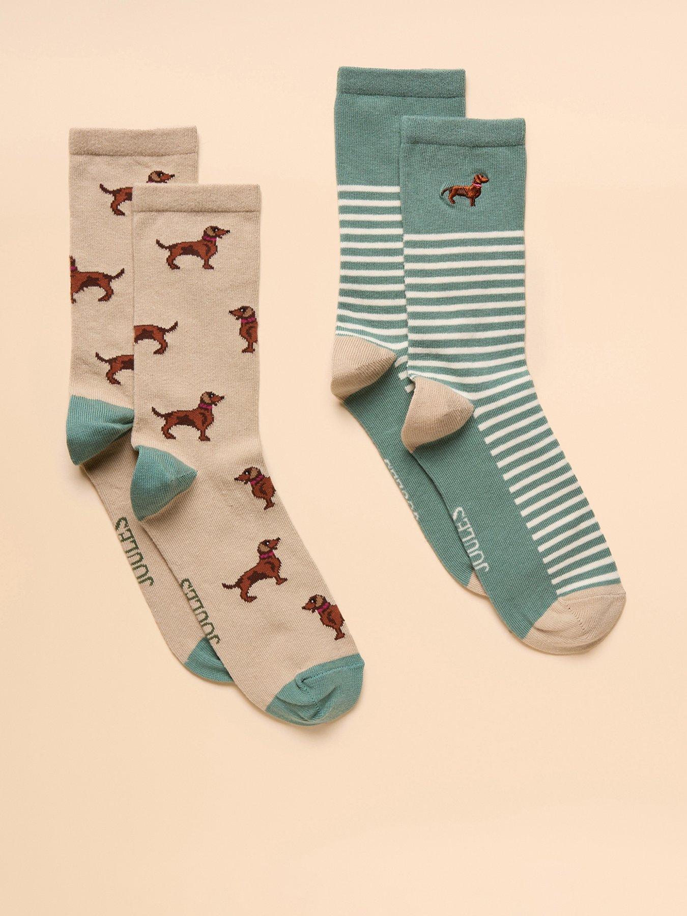 Joules Pack Of Two Socks - Cream/Green