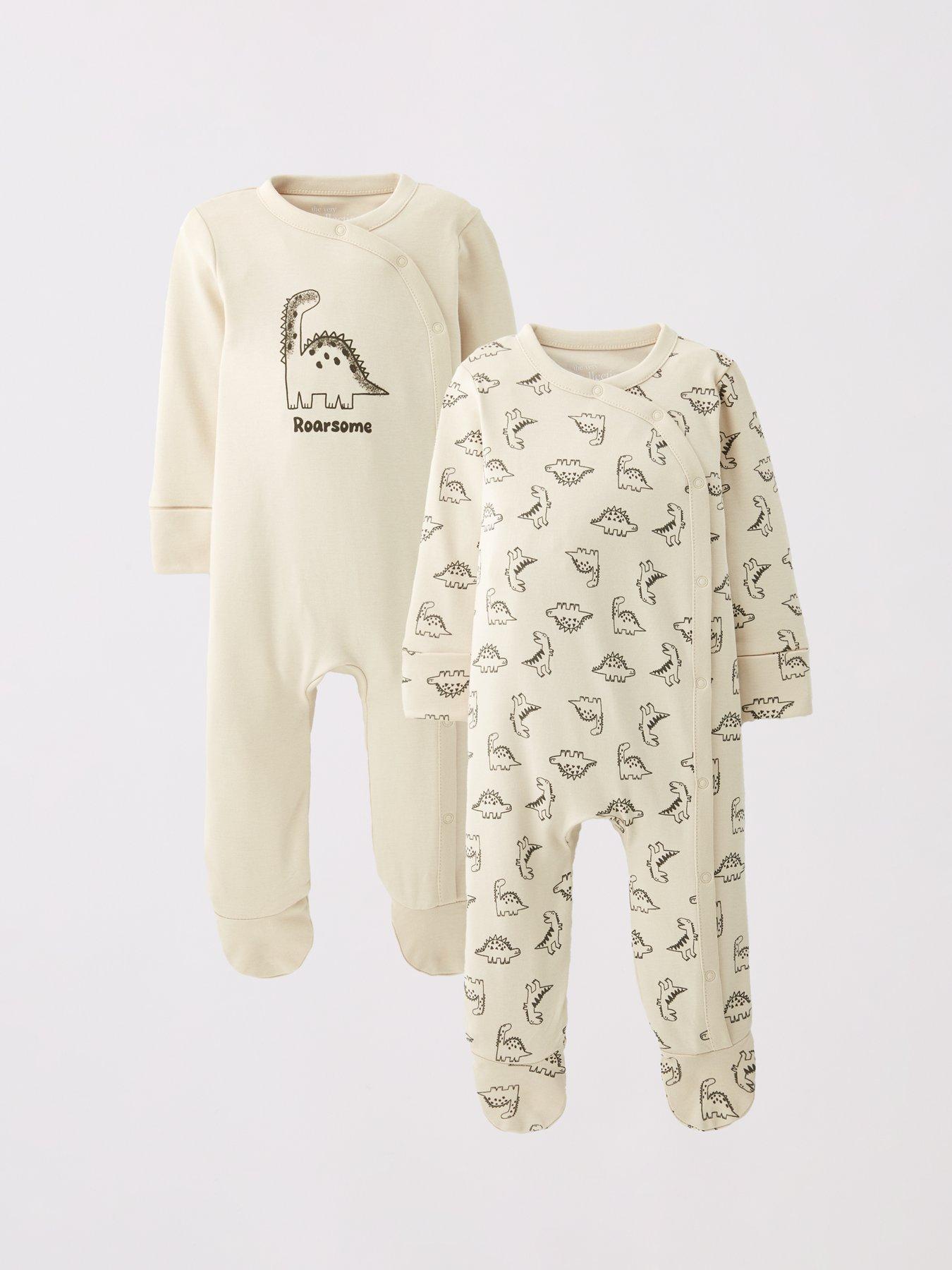 The Very Collection 2 Pack Dinosaur Sleepsuits - Cream