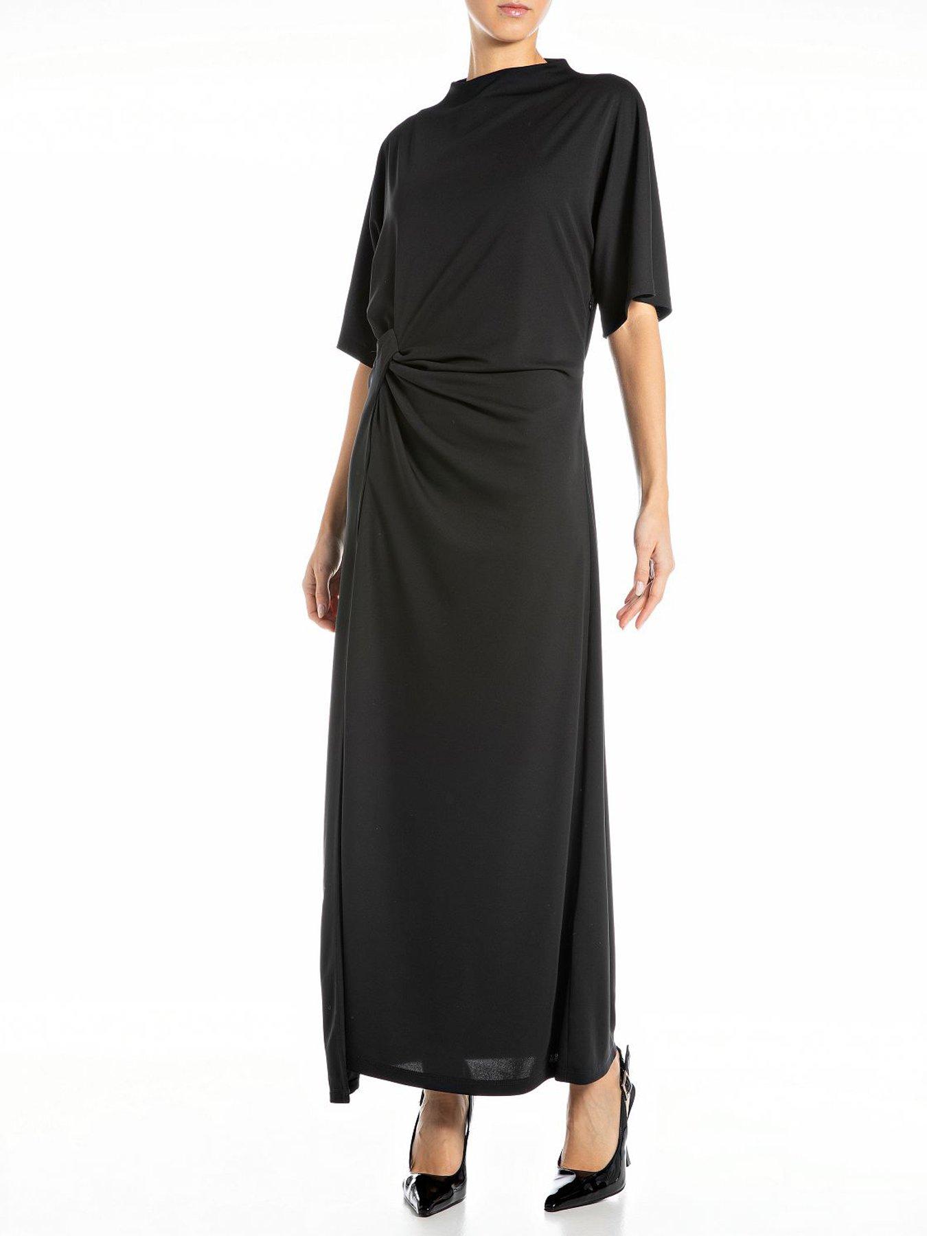 Replay Midi Short Sleeve Dress With Split - Black