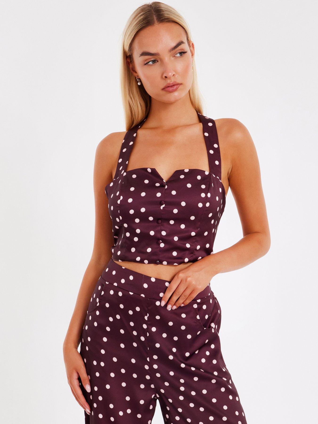 undefined Dark Red Polka Dot Crop Top