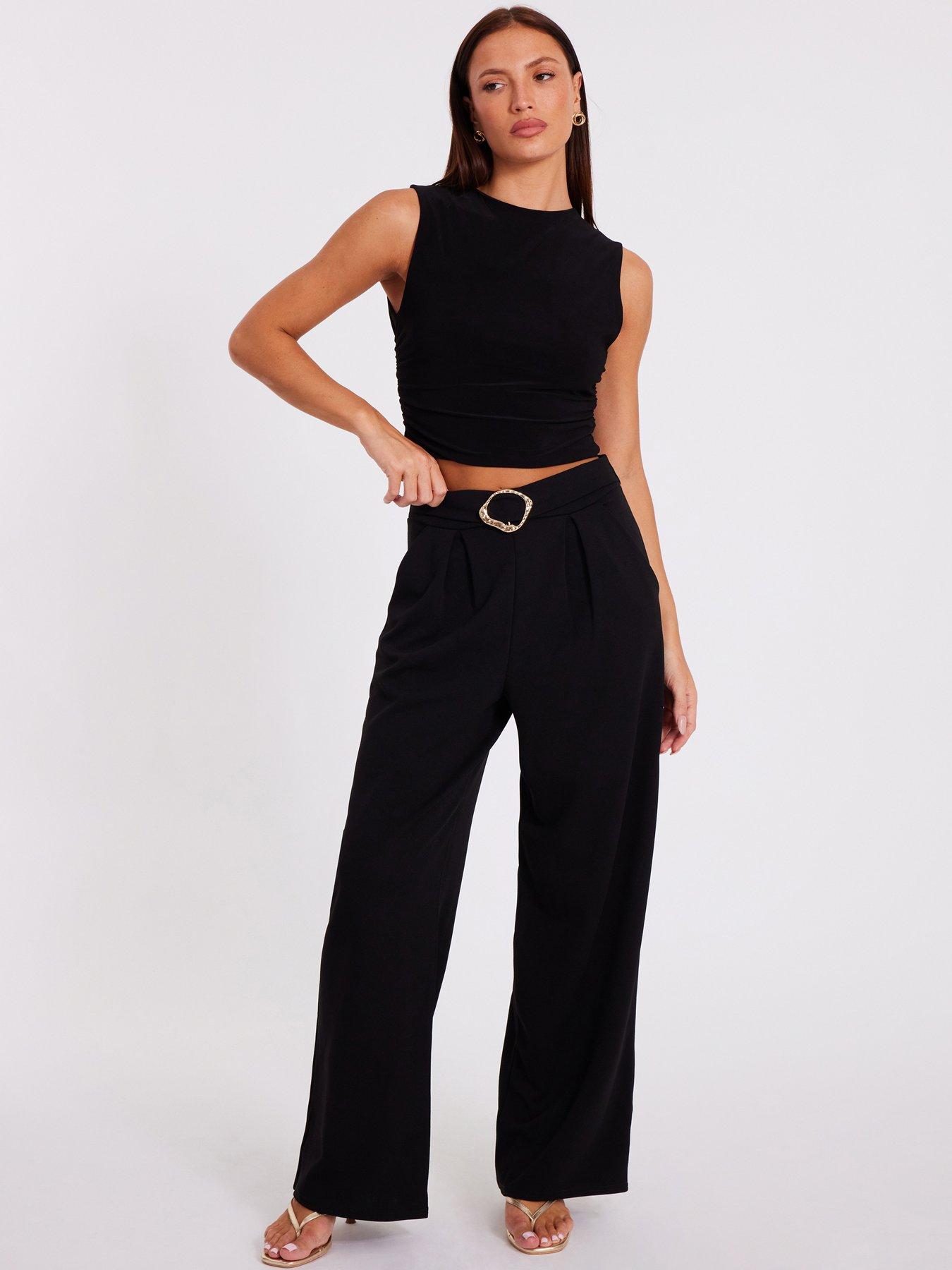 undefined Black Buckle Palazzo Trousers