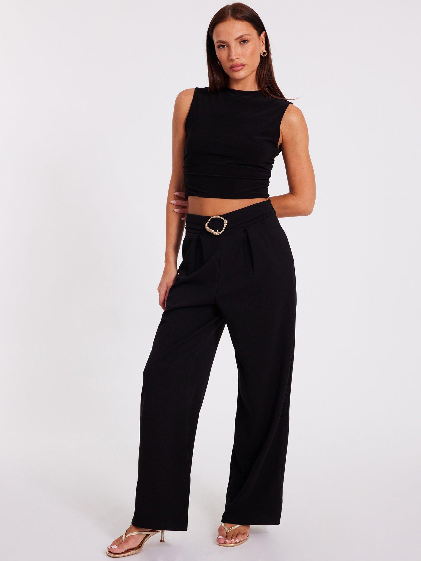 Image 3 of 6 of Quiz Black Buckle Palazzo Trousers