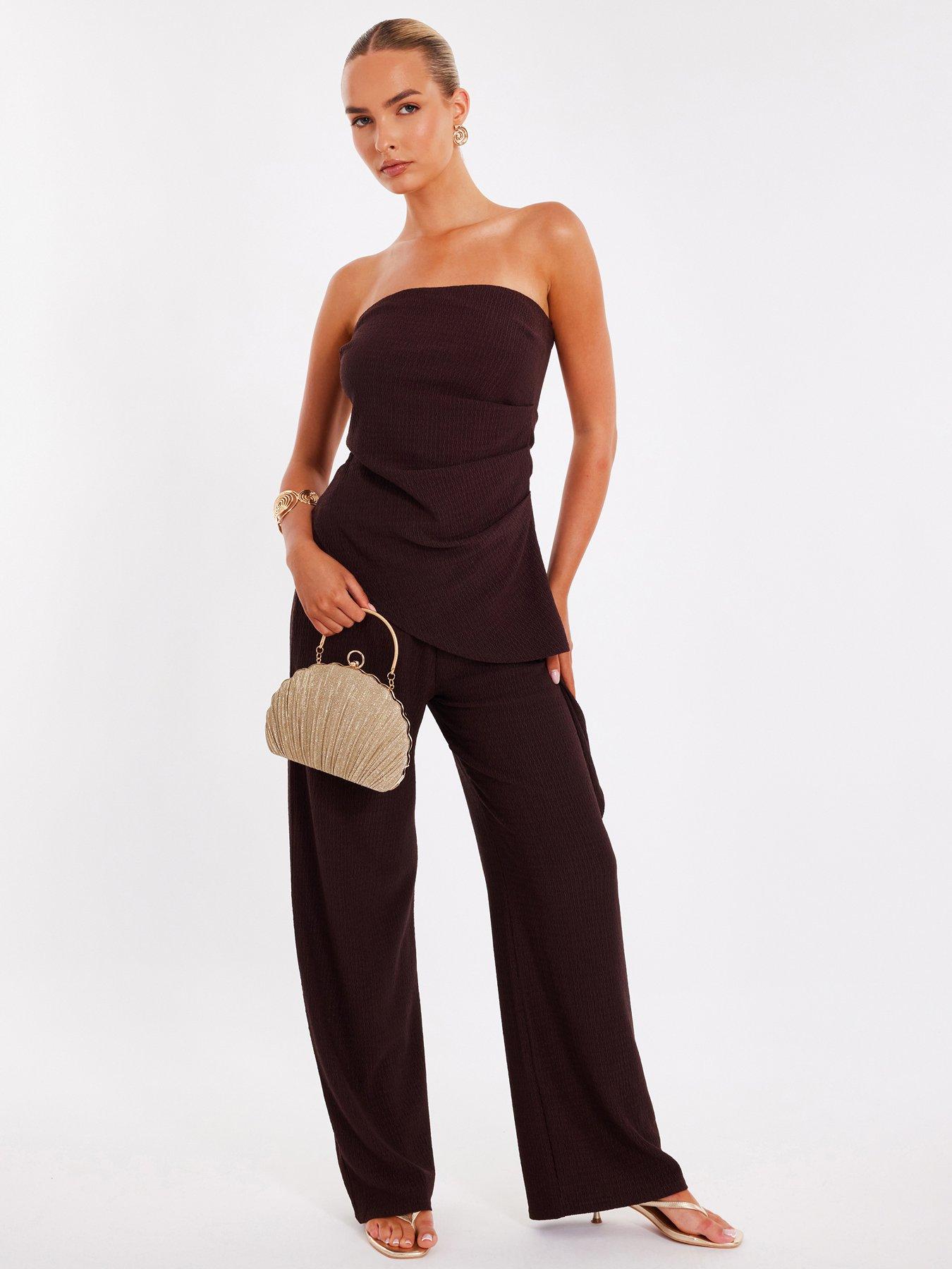 undefined Brown Textured Palazzo Trousers