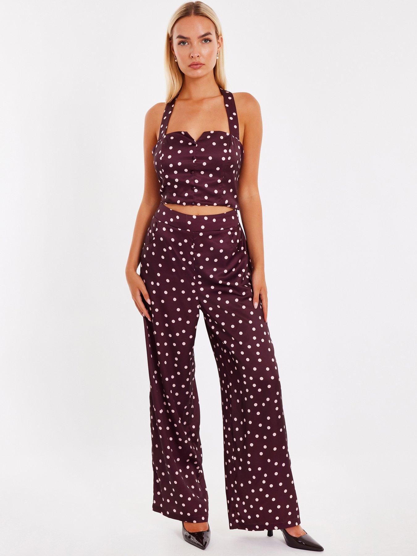undefined Dark Red Polka Dot Trousers