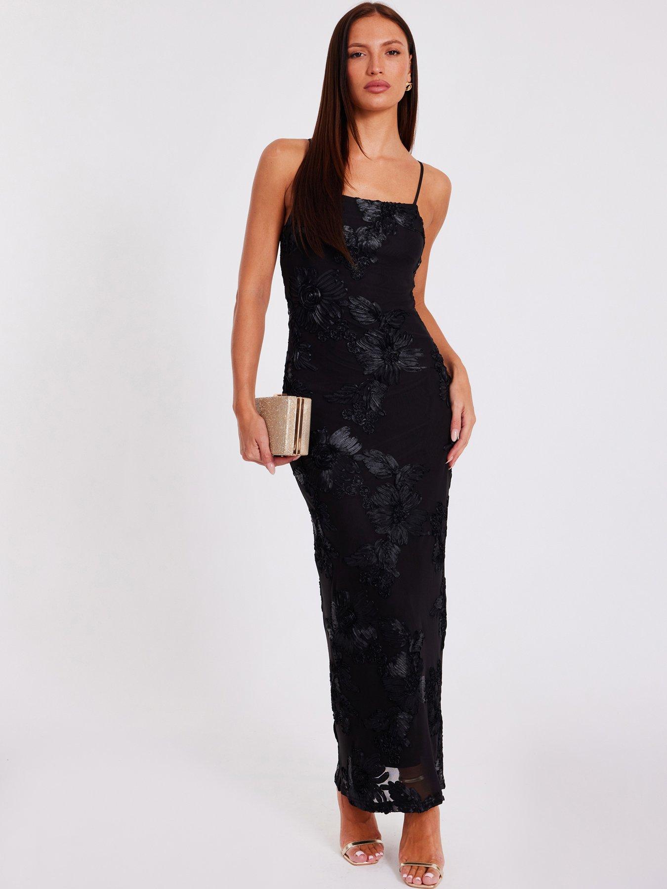 undefined Black Floral Applique Midaxi Dress