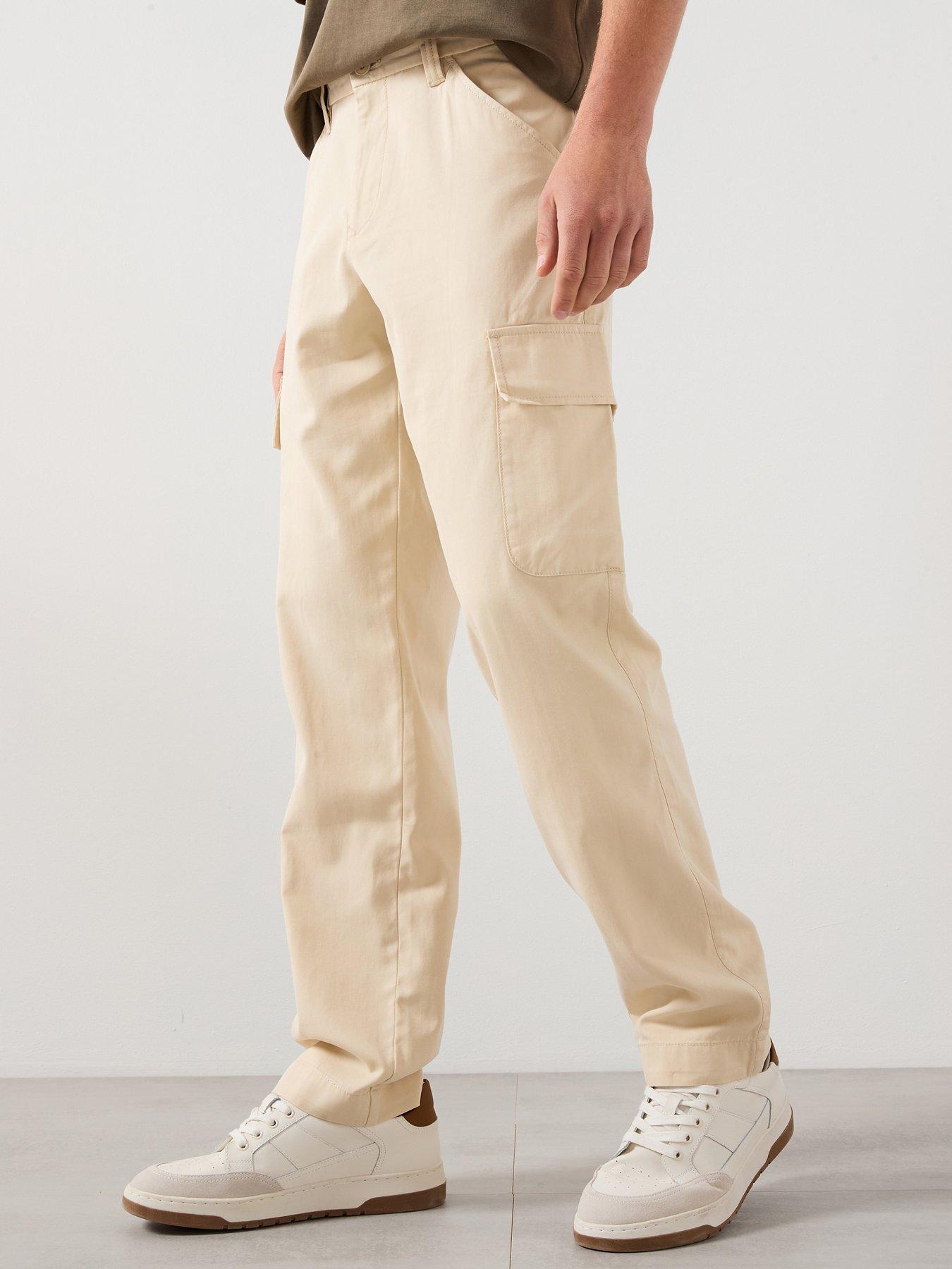 Mango Salina Light Herringbone Cargo Pants - Light Beige