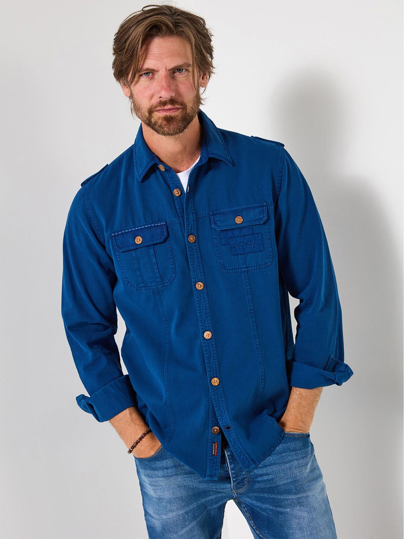 undefined Joe Browns Blue Embroidered Stitch Detail Long Sleeve Casual Shirt