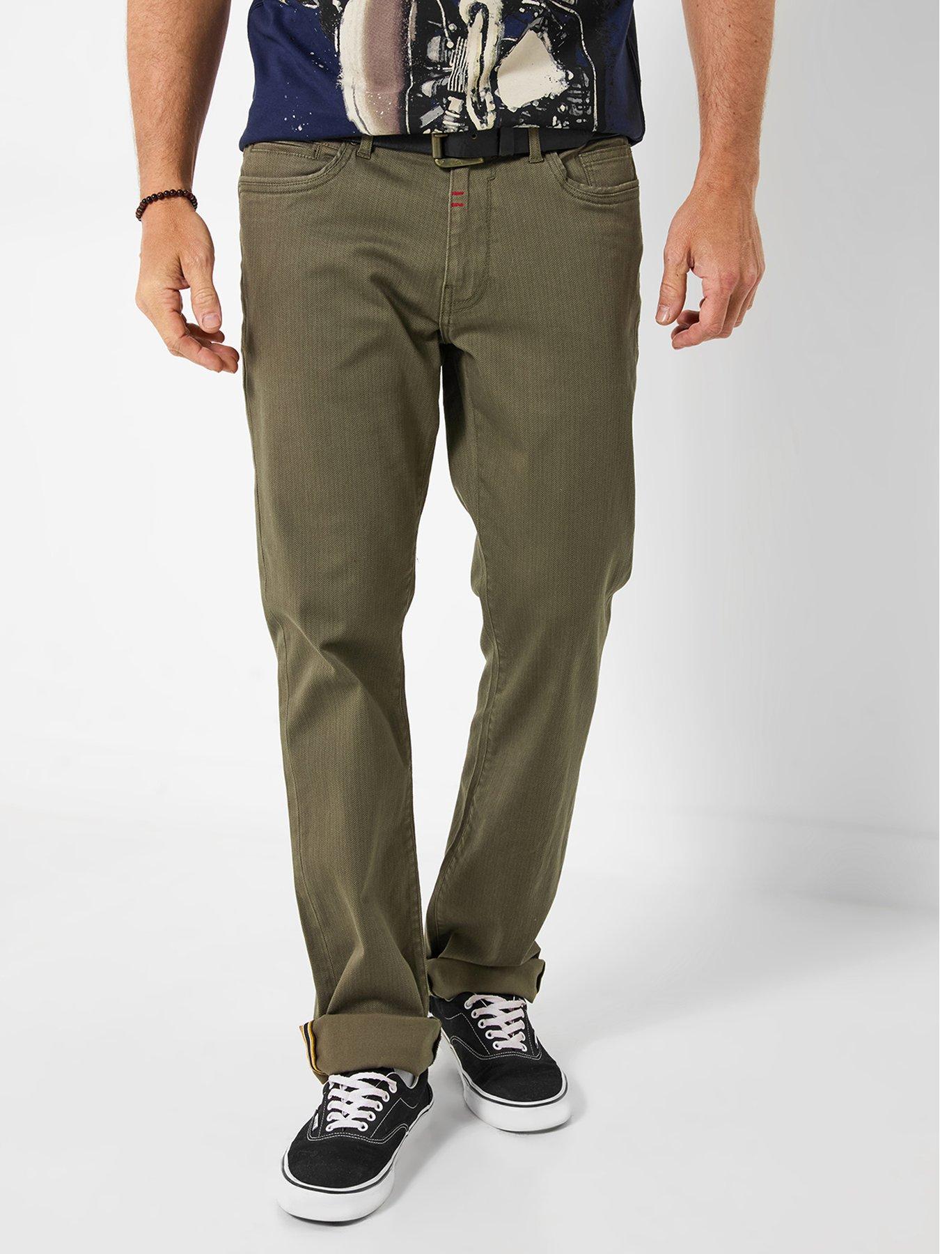 undefined Herringbone Straight Fit Jeans - Khaki
