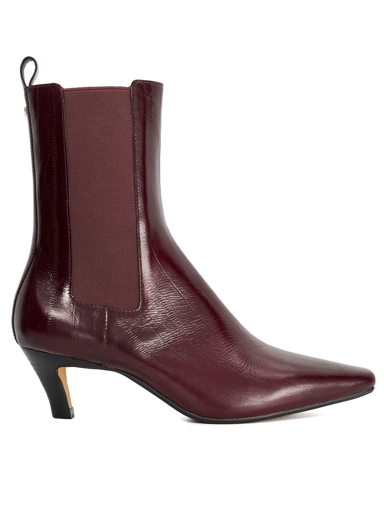 Dune London Odele Chiselled Toe Leather Ankle Boots - Dark Red
