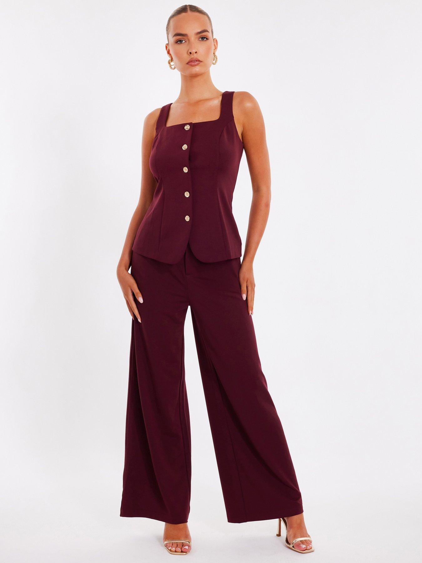 undefined Dark Red Wide Leg Trousers