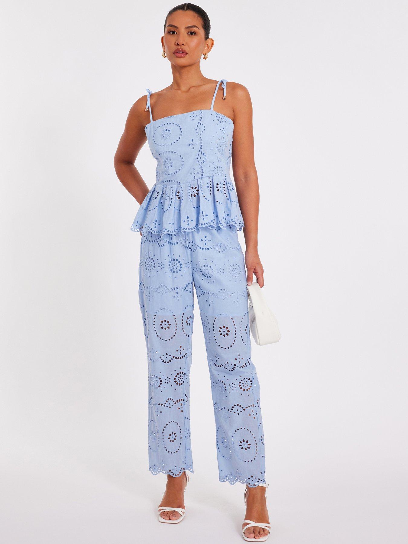 undefined Pale Blue Embroidered Trousers