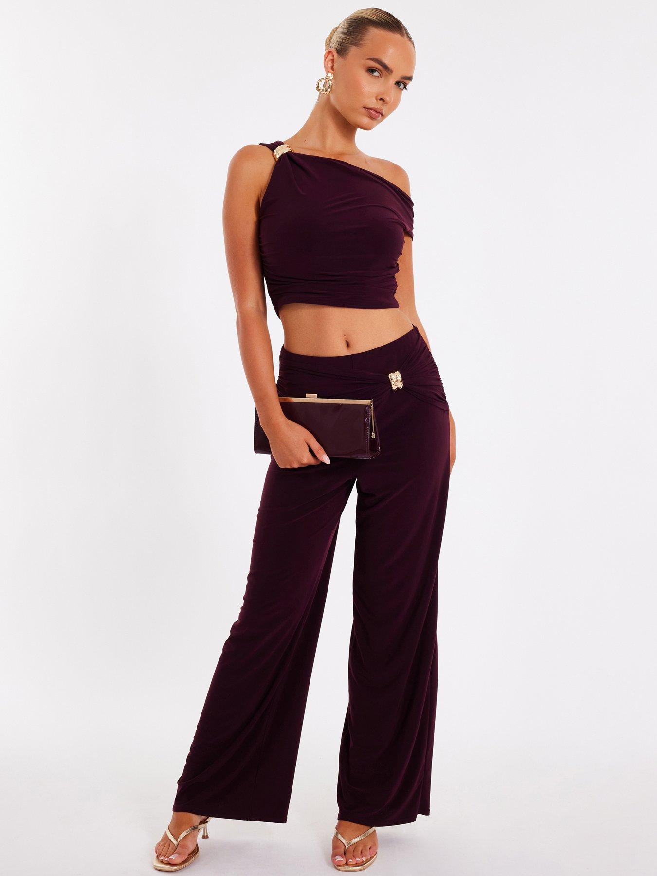 Quiz Plum Buckle Wide Leg Trousers