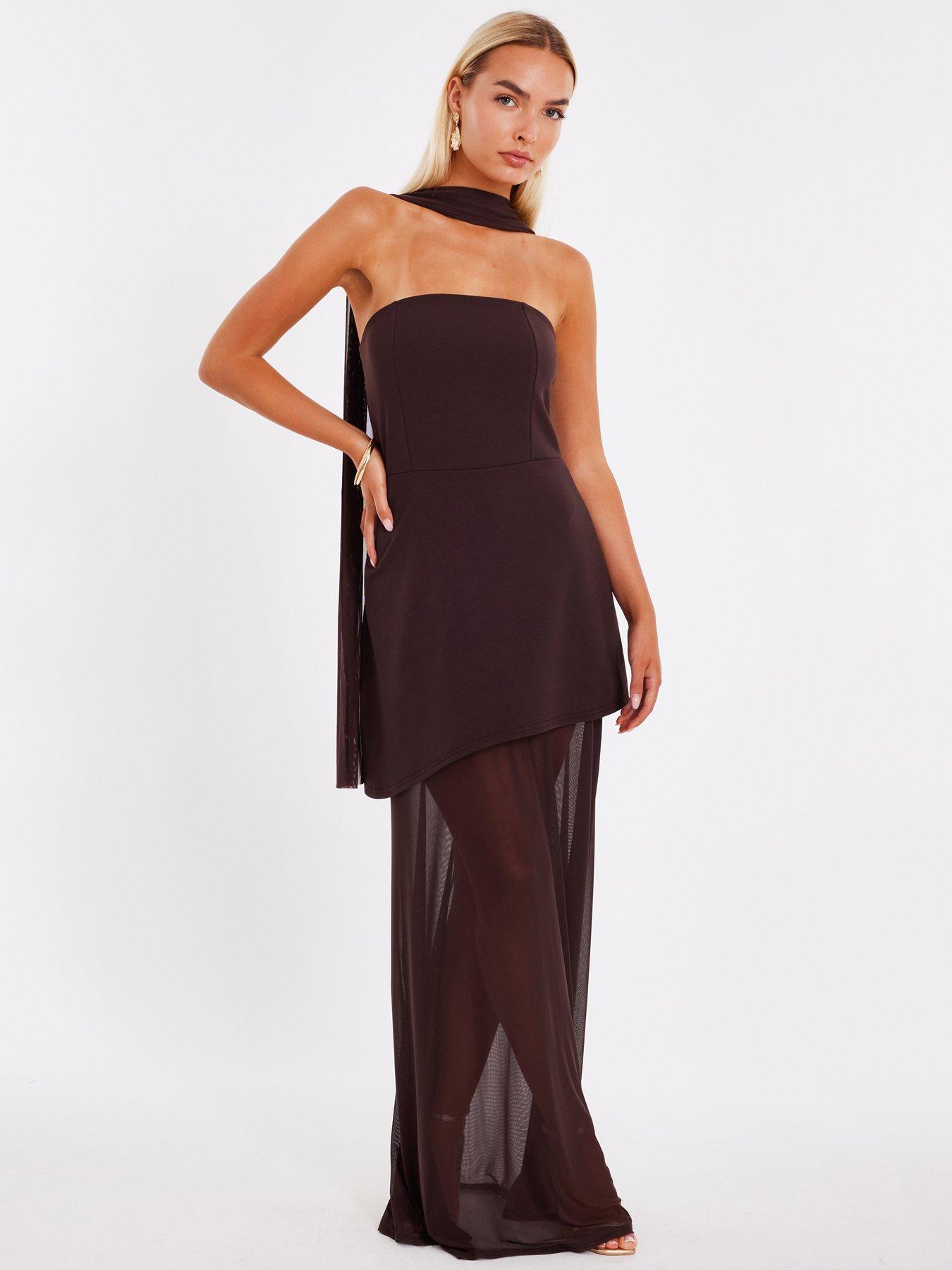undefined Brown Bandeau Mesh Skirt Maxi Dress